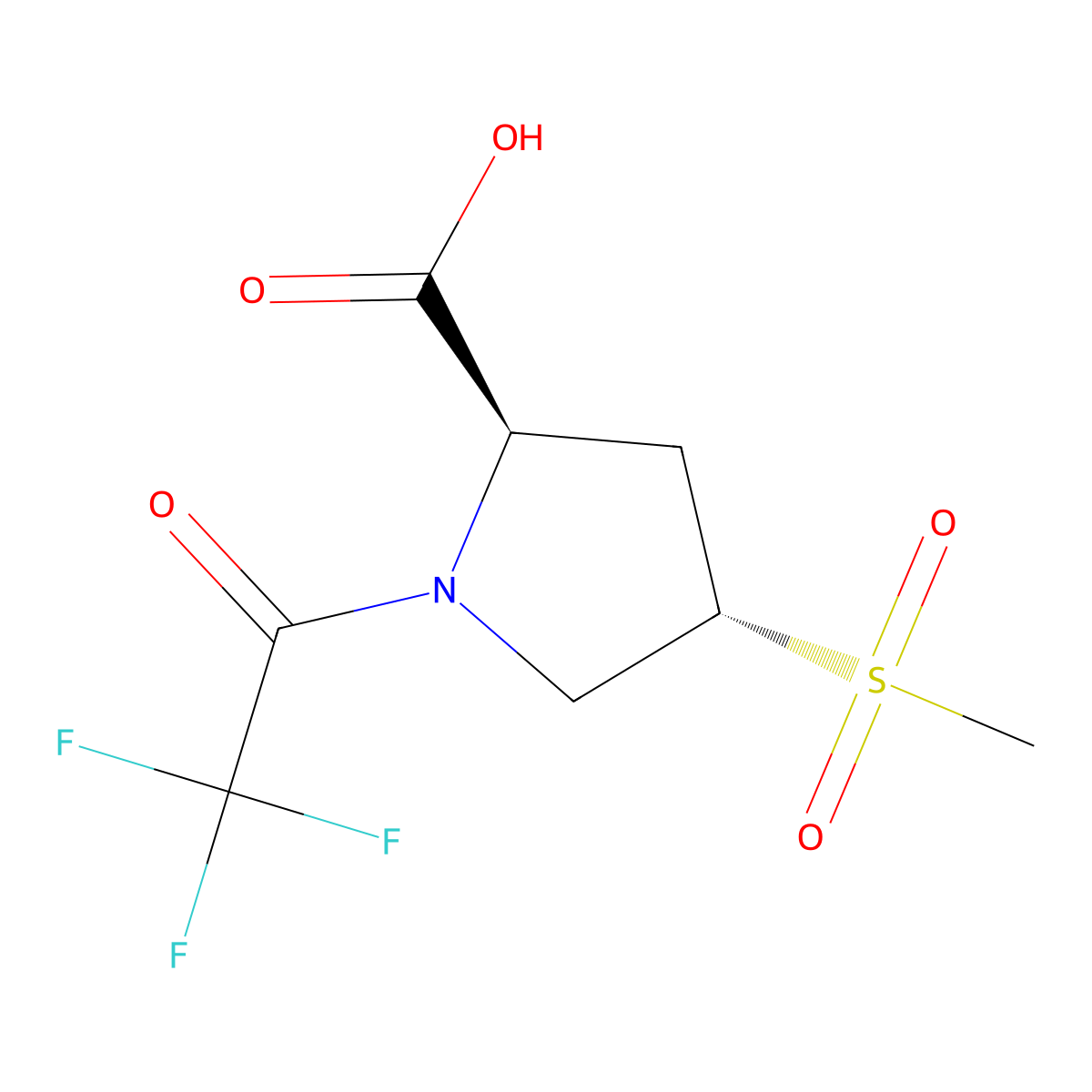 (2R,4S)-4-methanesulfonyl-1-(2,2,2-trifluoroacetyl)pyrrolidine-2-carboxylic acid molecular structure, CAS 2679859-32-4