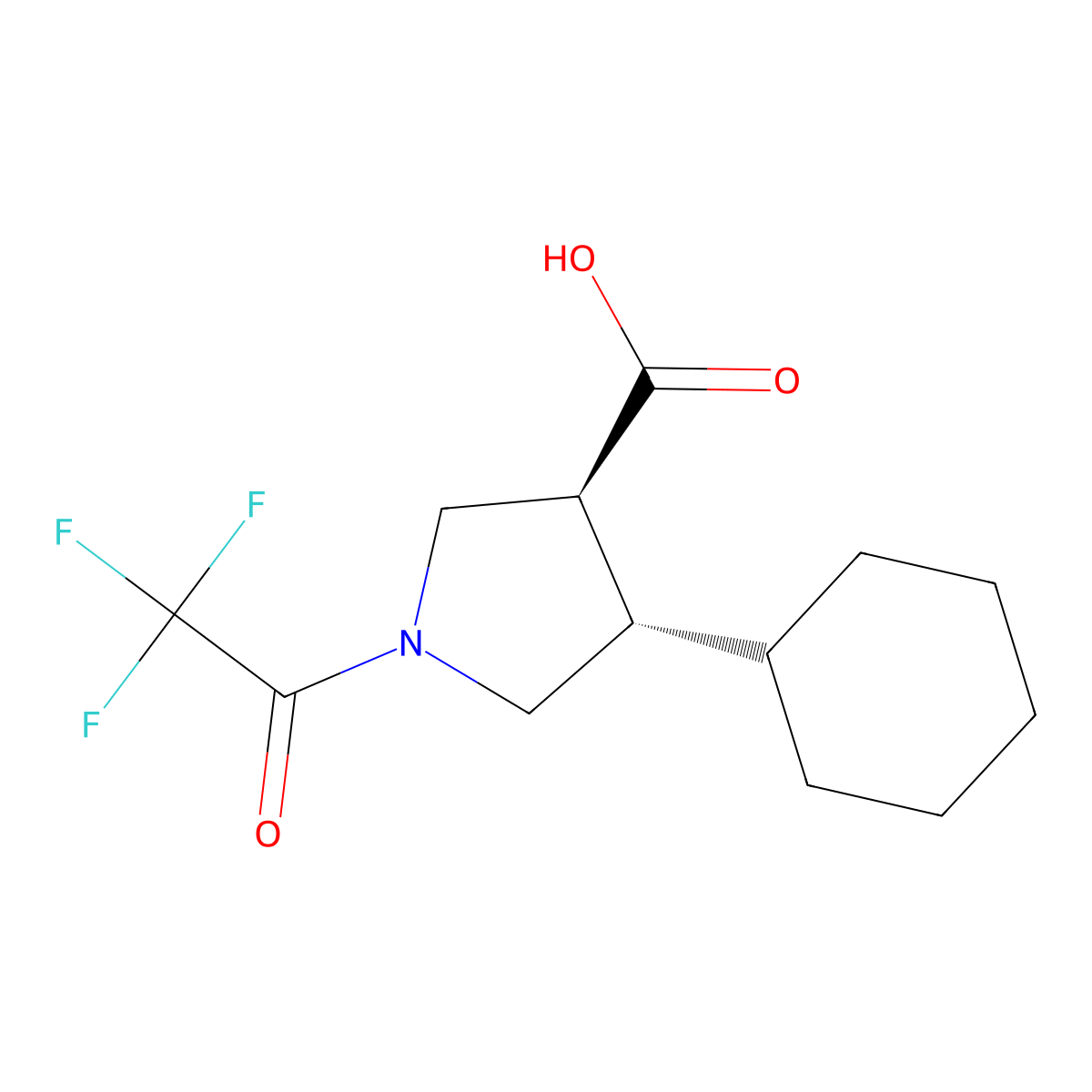 rac-(3R,4R)-4-cyclohexyl-1-(2,2,2-trifluoroacetyl)pyrrolidine-3-carboxylic acid molecular structure, CAS 2679859-33-5