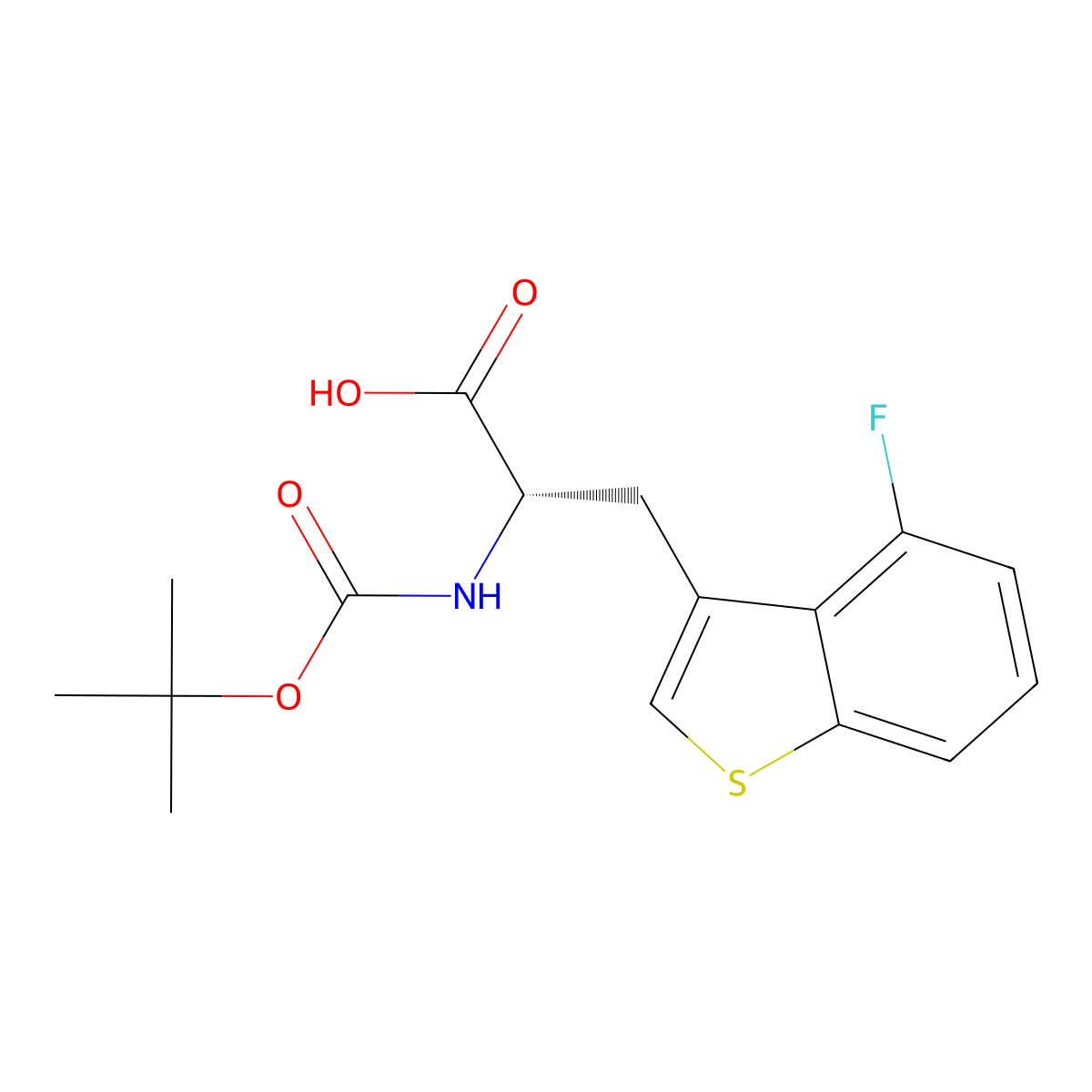 (2S)-2-{[(tert-butoxy)carbonyl]amino}-3-(4-fluoro-1-benzothiophen-3-yl)propanoic acid molecular structure, CAS 2679859-38-0