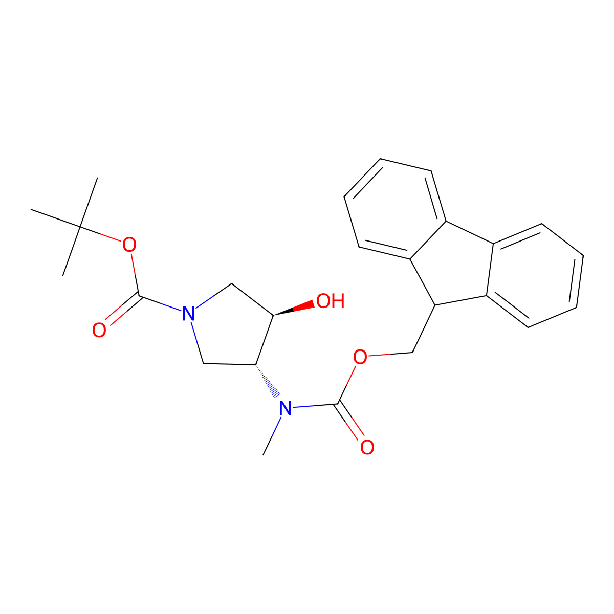 rac-tert-butyl (3R,4R)-3-({[(9H-fluoren-9-yl)methoxy]carbonyl}(methyl)amino)-4-hydroxypyrrolidine-1-carboxylate molecular structure, CAS 2679859-56-2