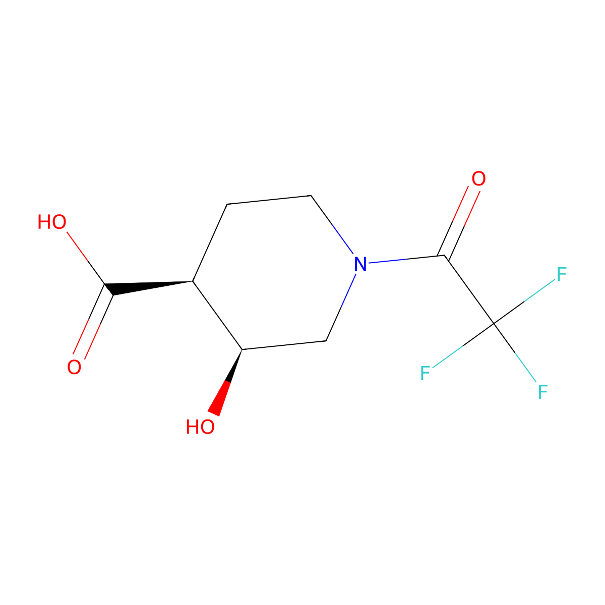 rac-(3R,4R)-3-hydroxy-1-(2,2,2-trifluoroacetyl)piperidine-4-carboxylic acid molecular structure, CAS 2679859-82-4