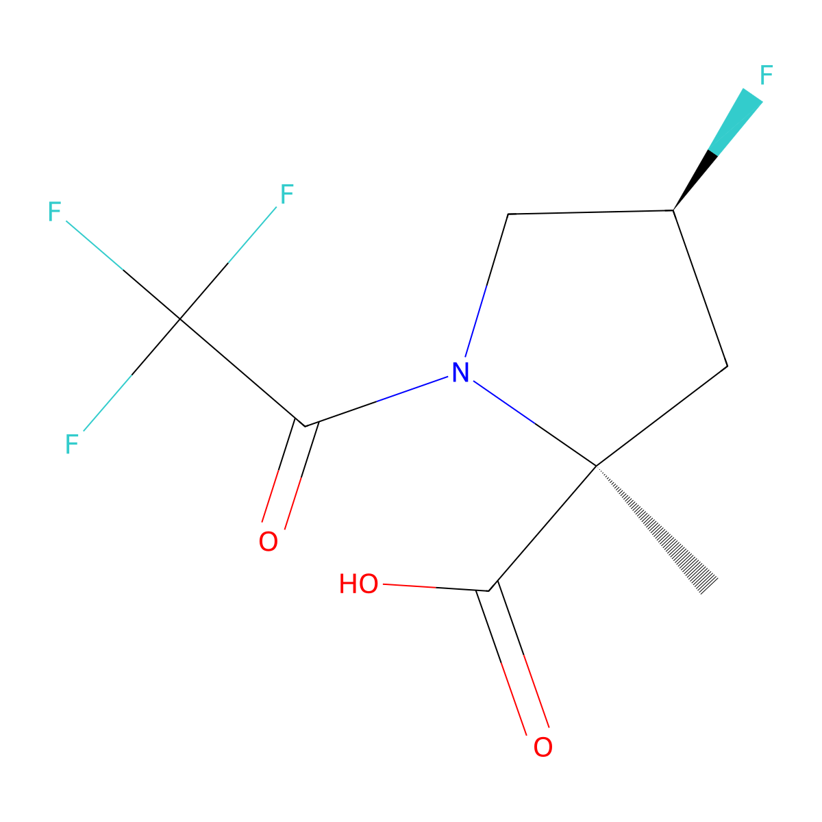 (2S,4S)-4-fluoro-2-methyl-1-(2,2,2-trifluoroacetyl)pyrrolidine-2-carboxylic acid molecular structure, CAS 2679859-86-8