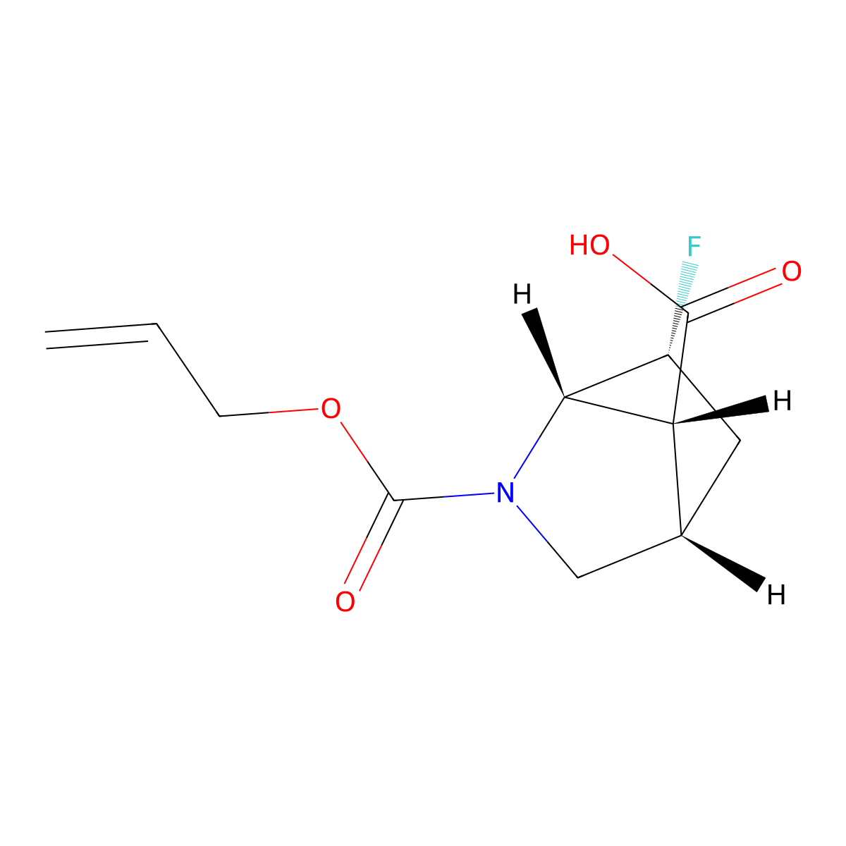 rac-(1R,4R,6S,7S)-6-fluoro-2-[(prop-2-en-1-yloxy)carbonyl]-2-azabicyclo[2.2.1]heptane-7-carboxylic acid molecular structure, CAS 2679860-14-9