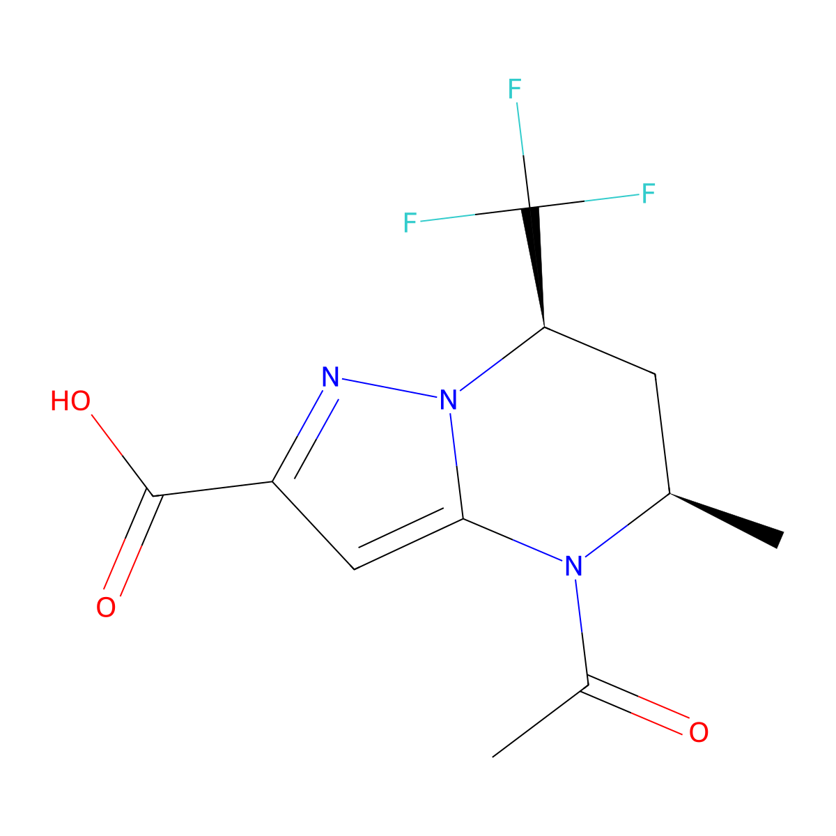 rac-(5R,7R)-4-acetyl-5-methyl-7-(trifluoromethyl)-4H,5H,6H,7H-pyrazolo[1,5-a]pyrimidine-2-carboxylic acid molecular structure, CAS 2679918-87-5