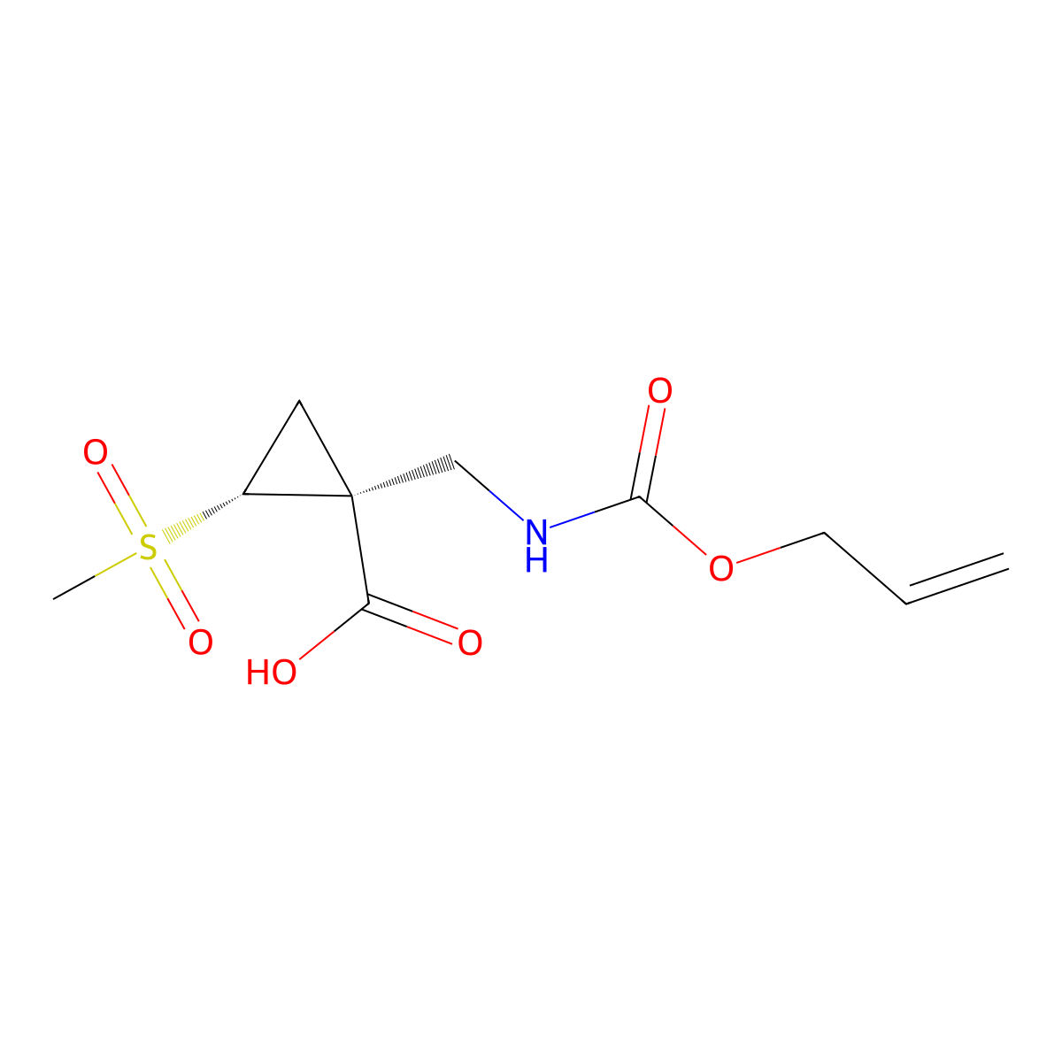 rac-(1R,2R)-2-methanesulfonyl-1-({[(prop-2-en-1-yloxy)carbonyl]amino}methyl)cyclopropane-1-carboxylic acid molecular structure, CAS 2679919-18-5