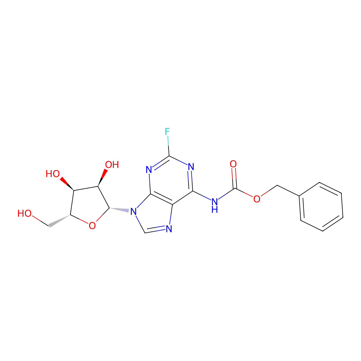 benzyl N-{9-[(2R,3R,4S,5R)-3,4-dihydroxy-5-(hydroxymethyl)oxolan-2-yl]-2-fluoro-9H-purin-6-yl}carbamate molecular structure, CAS 2679919-19-6
