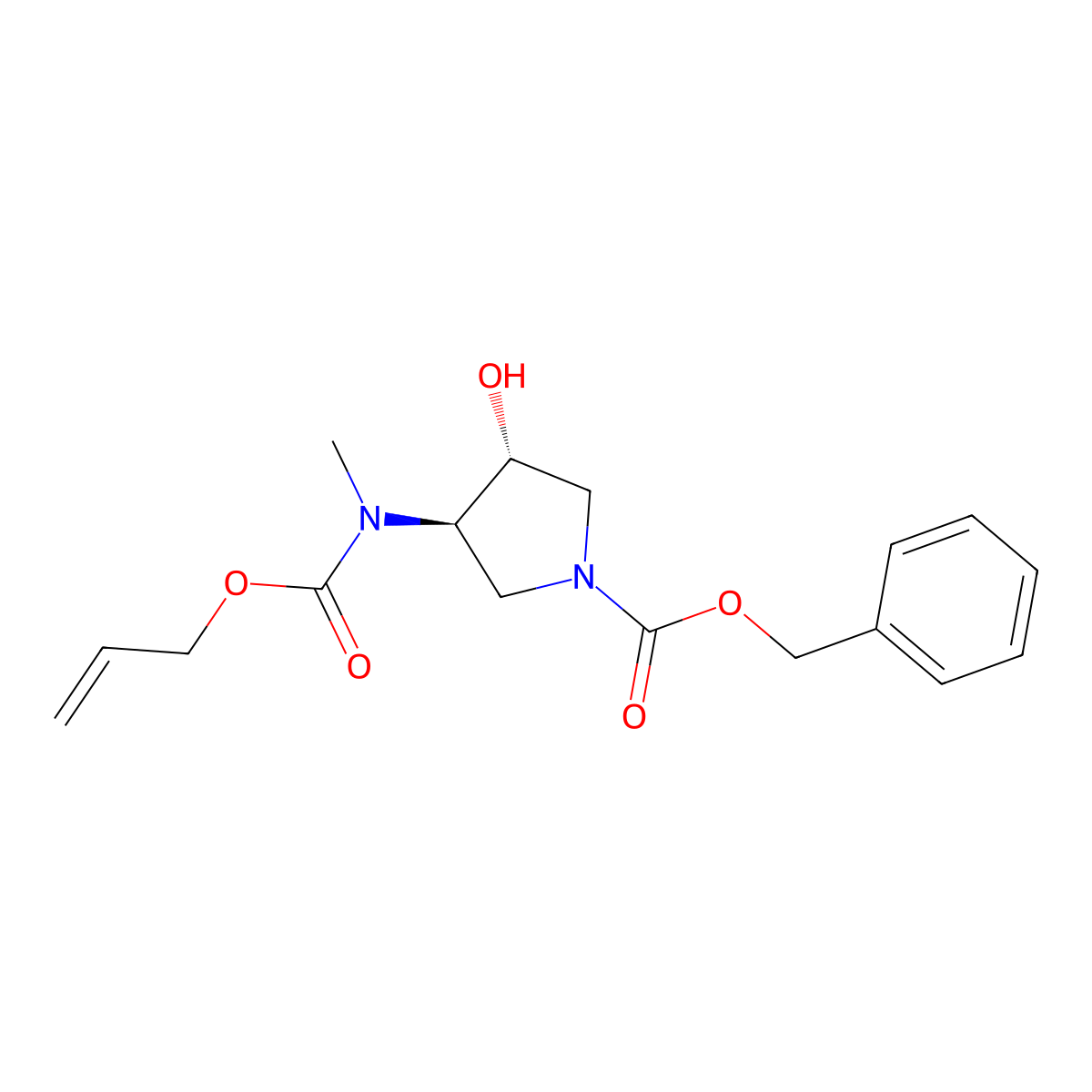 rac-benzyl (3R,4R)-3-hydroxy-4-{methyl[(prop-2-en-1-yloxy)carbonyl]amino}pyrrolidine-1-carboxylate molecular structure, CAS 2679919-26-5