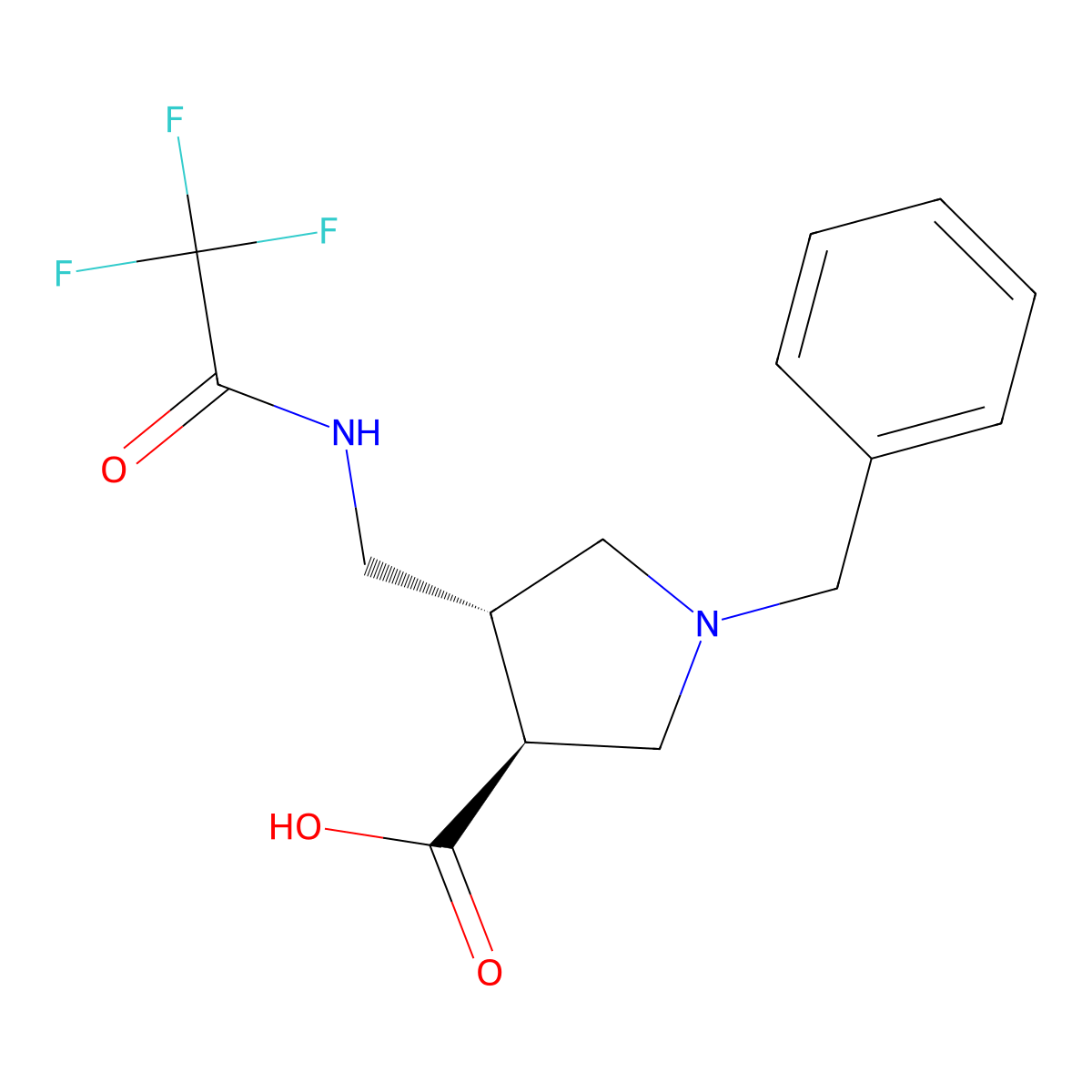 rac-(3R,4S)-1-benzyl-4-[(2,2,2-trifluoroacetamido)methyl]pyrrolidine-3-carboxylic acid molecular structure, CAS 2679919-36-7