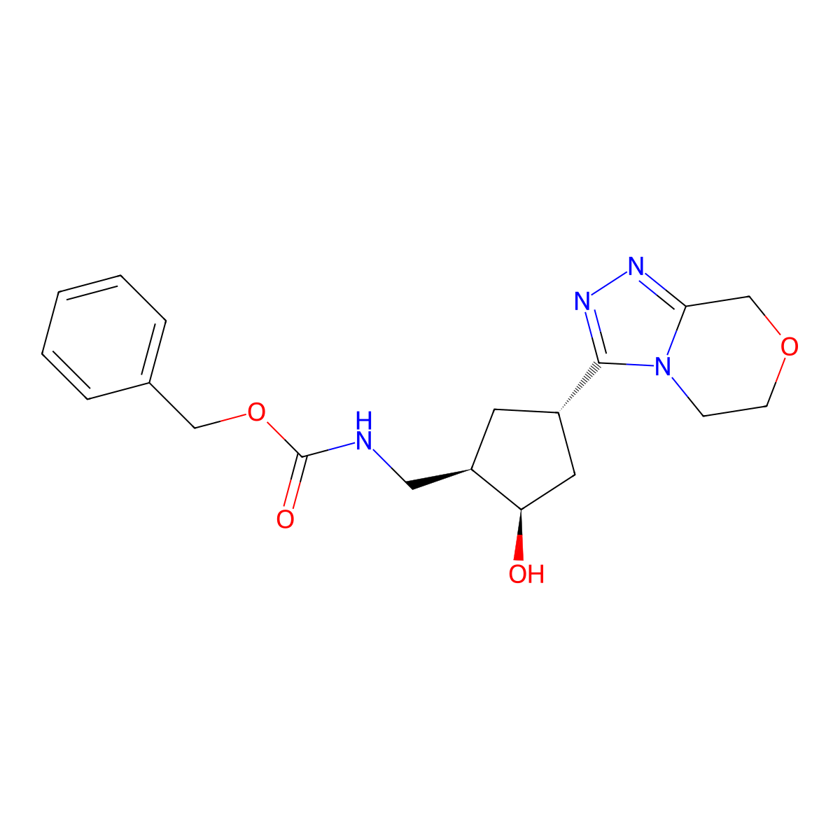 rac-benzyl N-{[(1R,2R,4S)-2-hydroxy-4-{5H,6H,8H-[1,2,4]triazolo[3,4-c][1,4]oxazin-3-yl}cyclopentyl]methyl}carbamate molecular structure, CAS 2679919-72-1