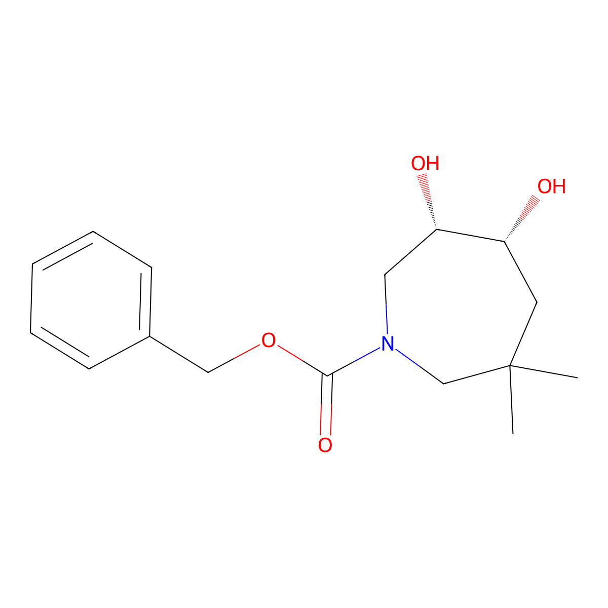 rac-benzyl (5R,6S)-5,6-dihydroxy-3,3-dimethylazepane-1-carboxylate molecular structure, CAS 2679919-79-8