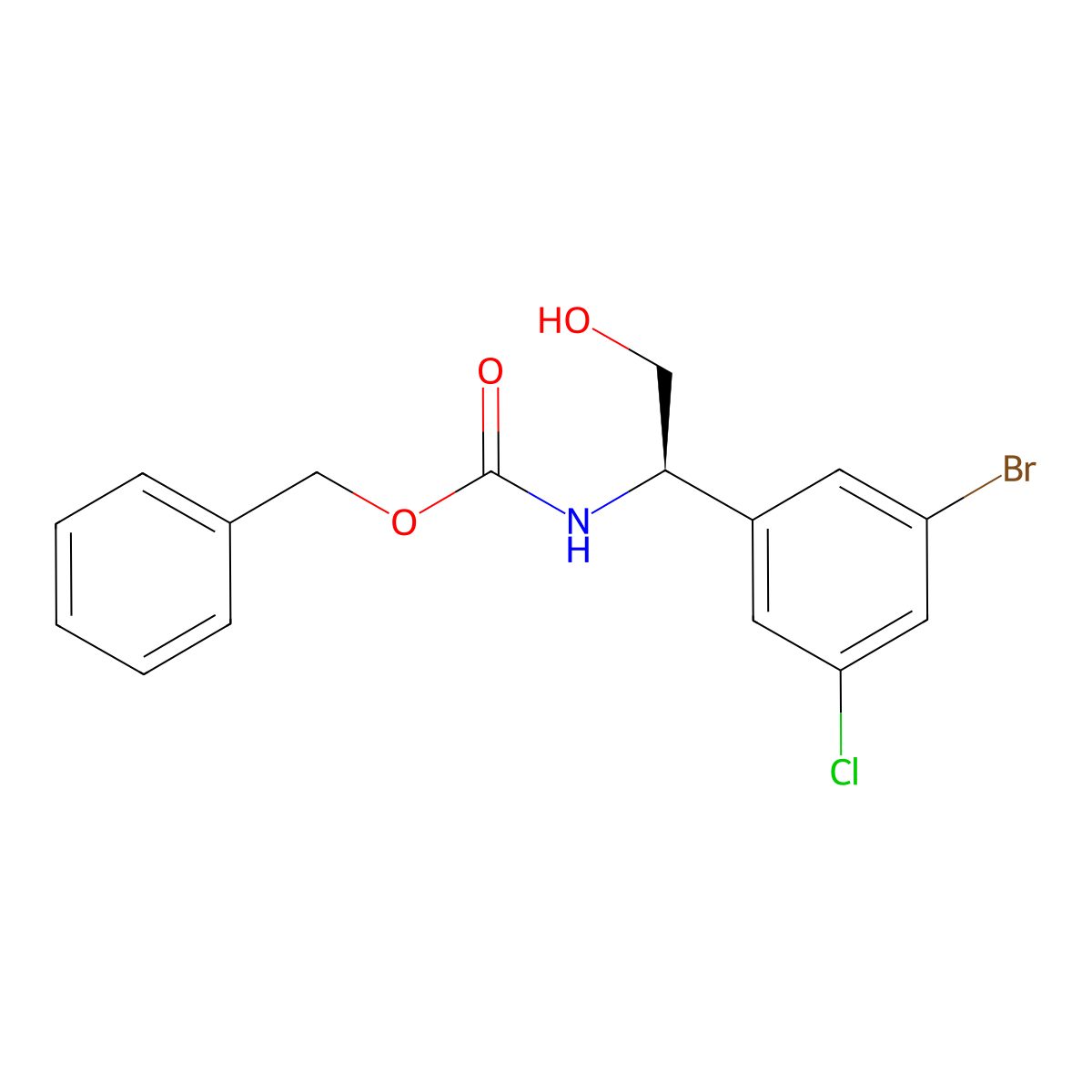 benzyl N-[(1R)-1-(3-bromo-5-chlorophenyl)-2-hydroxyethyl]carbamate molecular structure, CAS 2679919-83-4