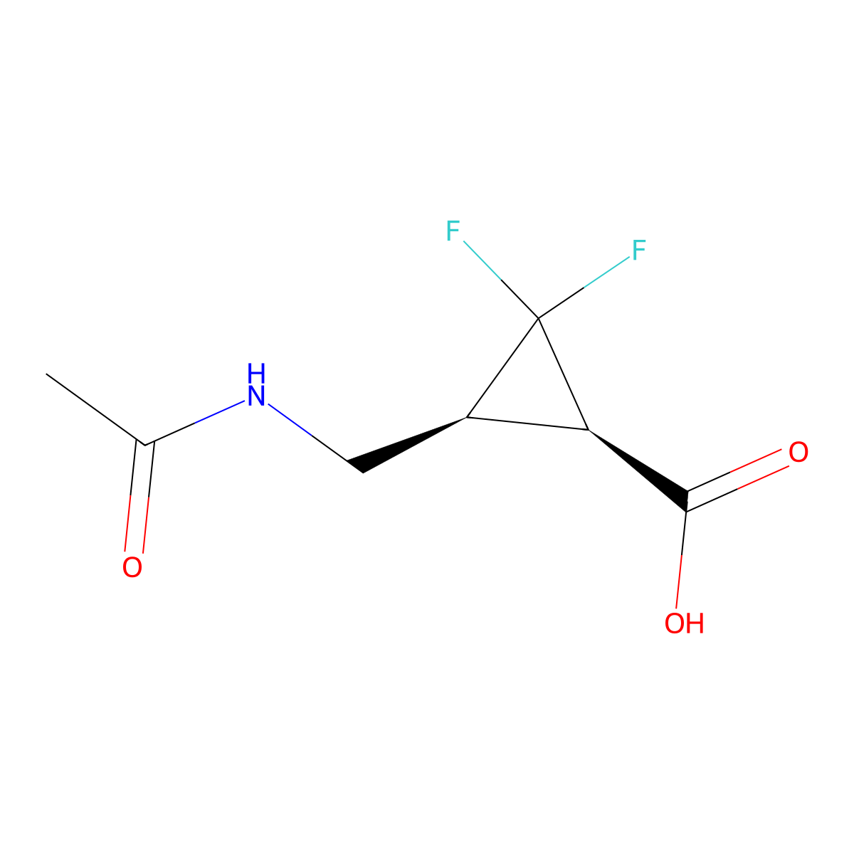 rac-(1R,3S)-3-(acetamidomethyl)-2,2-difluorocyclopropane-1-carboxylic acid molecular structure, CAS 2679920-02-4