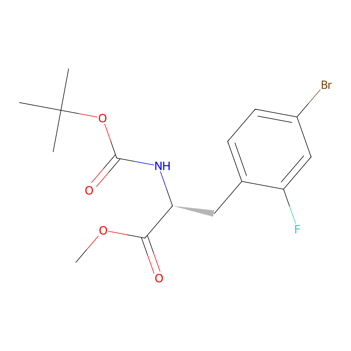 methyl (2R)-3-(4-bromo-2-fluorophenyl)-2-{[(tert-butoxy)carbonyl]amino}propanoate molecular structure, CAS 2679920-09-1