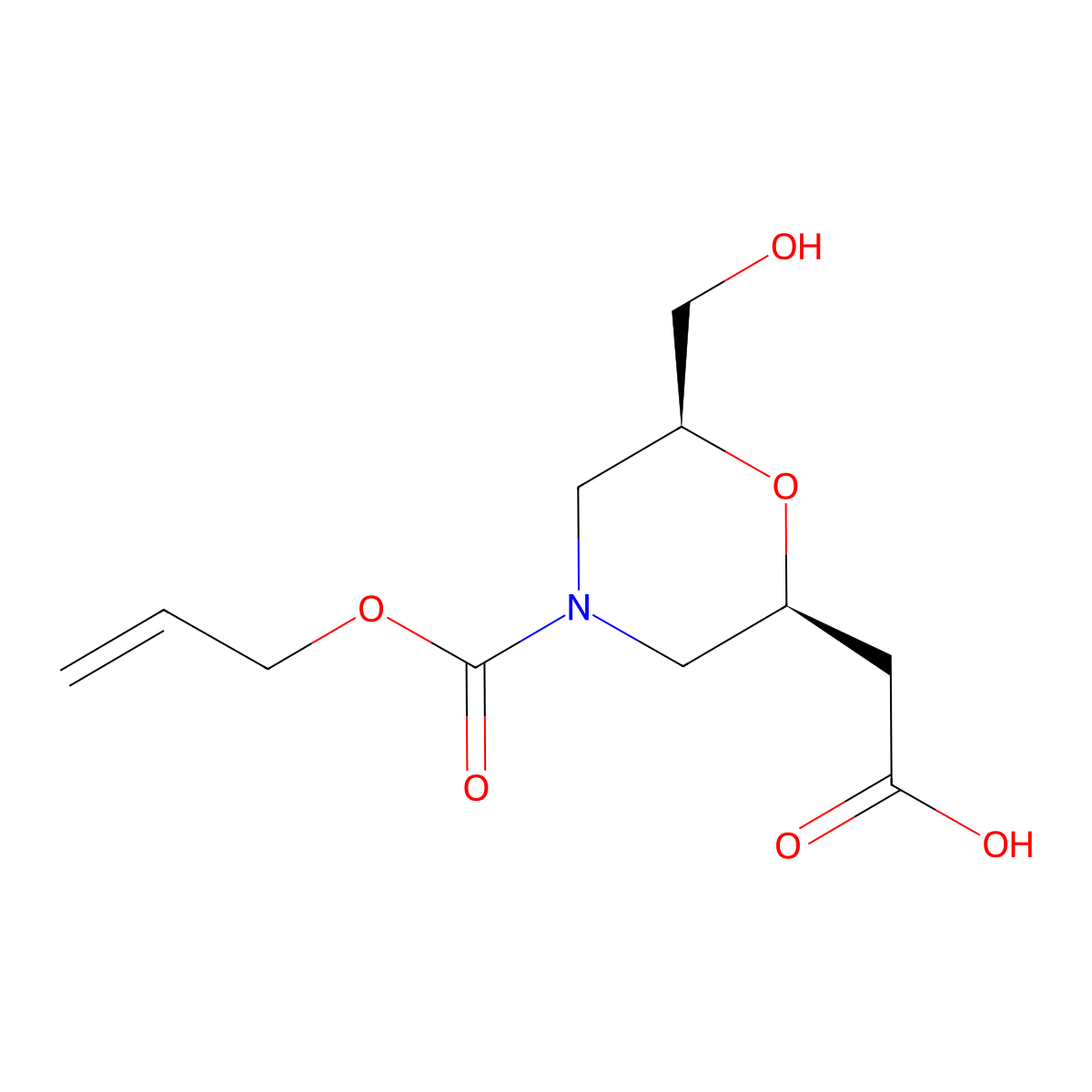 rac-2-[(2R,6R)-6-(hydroxymethyl)-4-[(prop-2-en-1-yloxy)carbonyl]morpholin-2-yl]acetic acid molecular structure, CAS 2679920-40-0