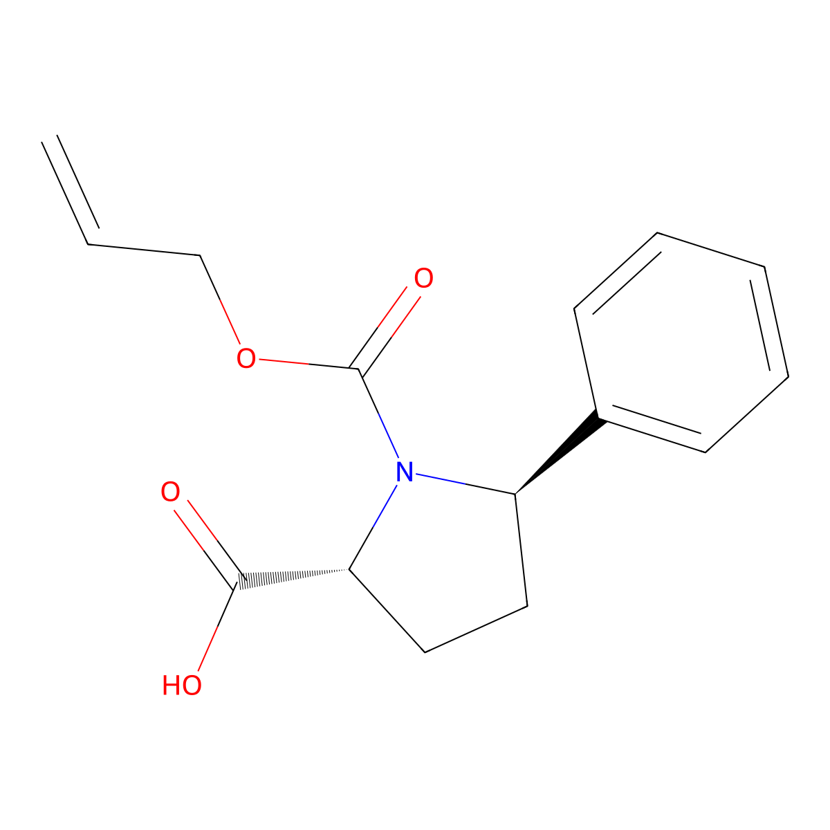 (2R,5R)-5-phenyl-1-[(prop-2-en-1-yloxy)carbonyl]pyrrolidine-2-carboxylic acid molecular structure, CAS 2679920-65-9
