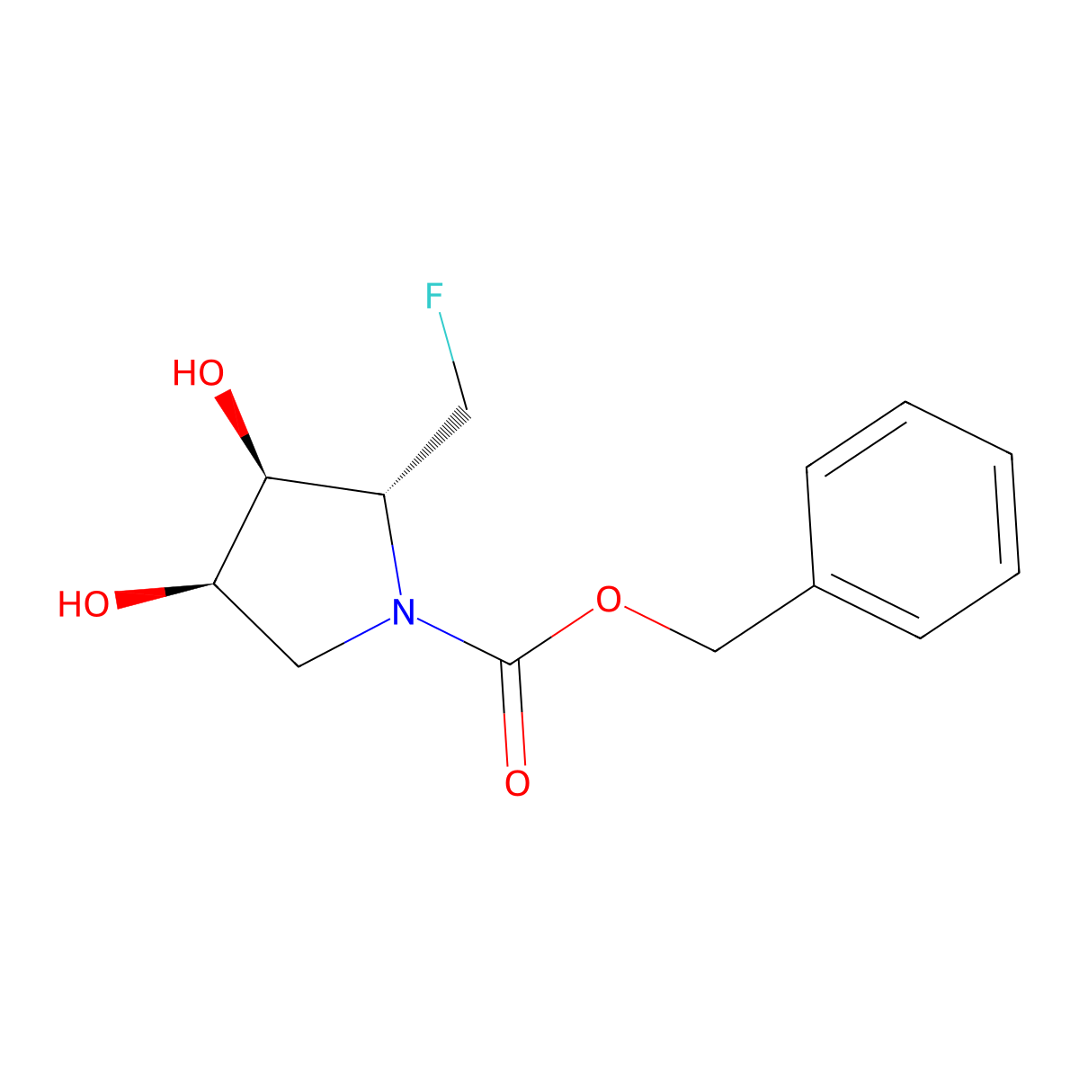 rac-benzyl (2R,3S,4R)-2-(fluoromethyl)-3,4-dihydroxypyrrolidine-1-carboxylate molecular structure, CAS 2679920-72-8