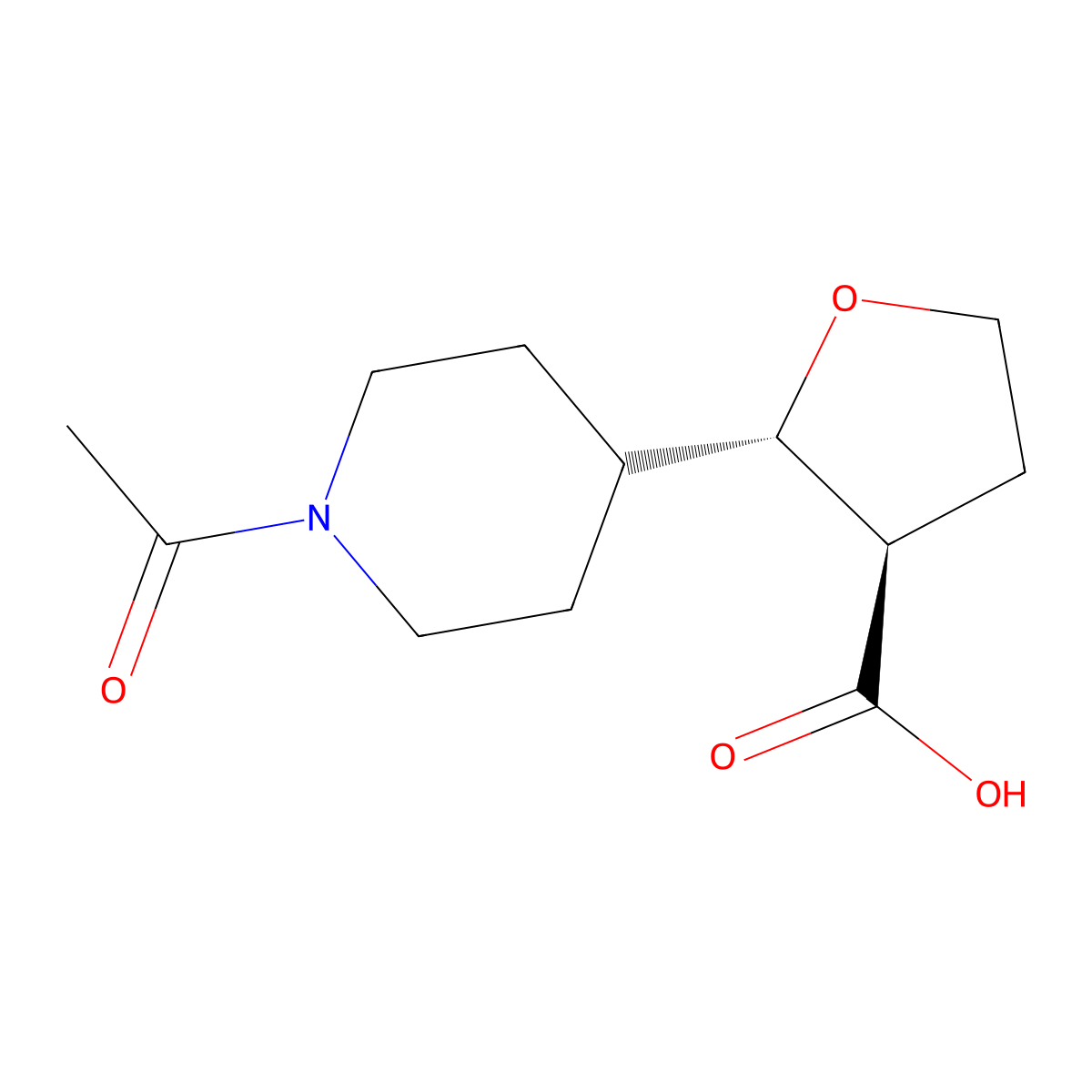 rac-(2R,3S)-2-(1-acetylpiperidin-4-yl)oxolane-3-carboxylic acid molecular structure, CAS 2679920-77-3