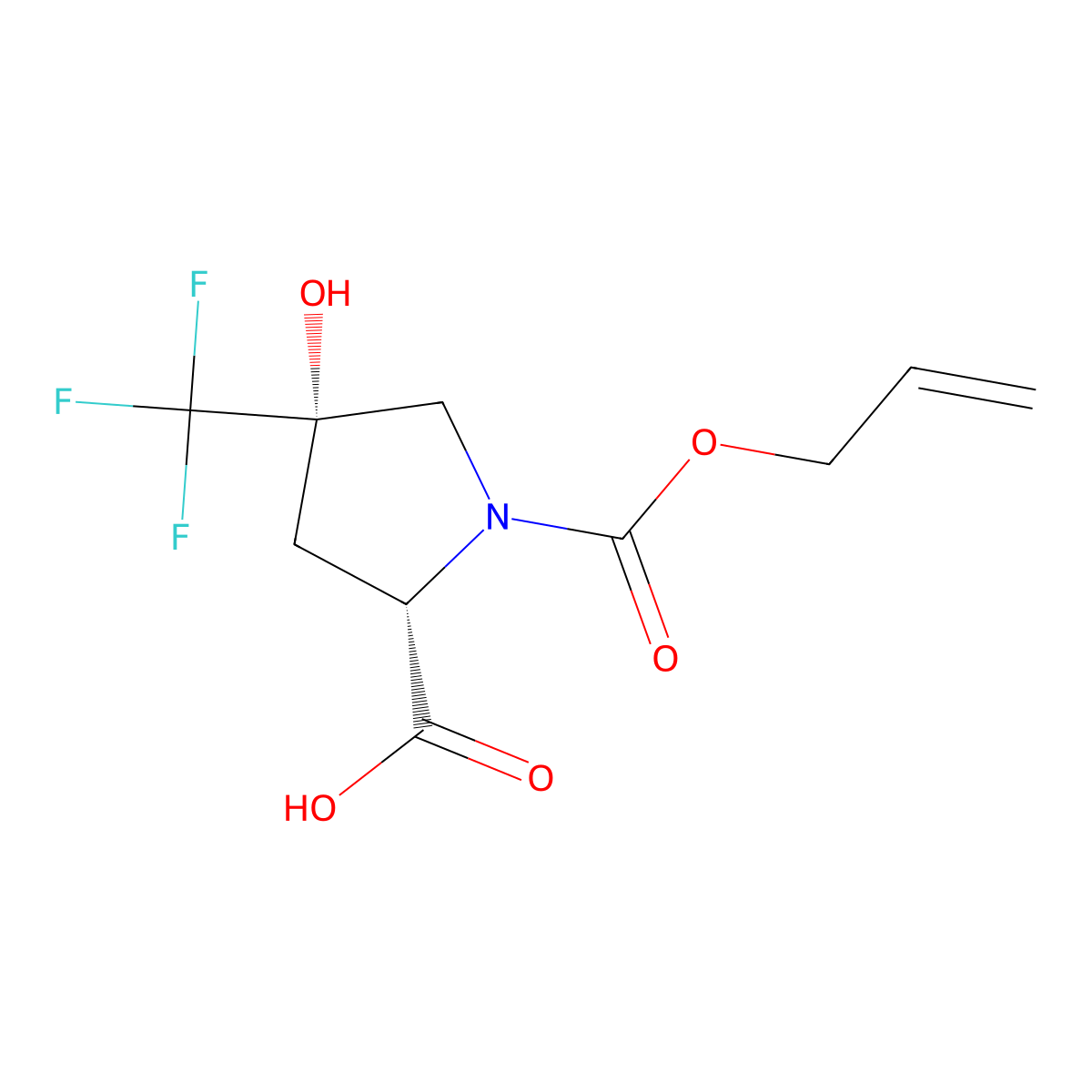 (2S,4S)-4-hydroxy-1-[(prop-2-en-1-yloxy)carbonyl]-4-(trifluoromethyl)pyrrolidine-2-carboxylic acid molecular structure, CAS 2679920-78-4
