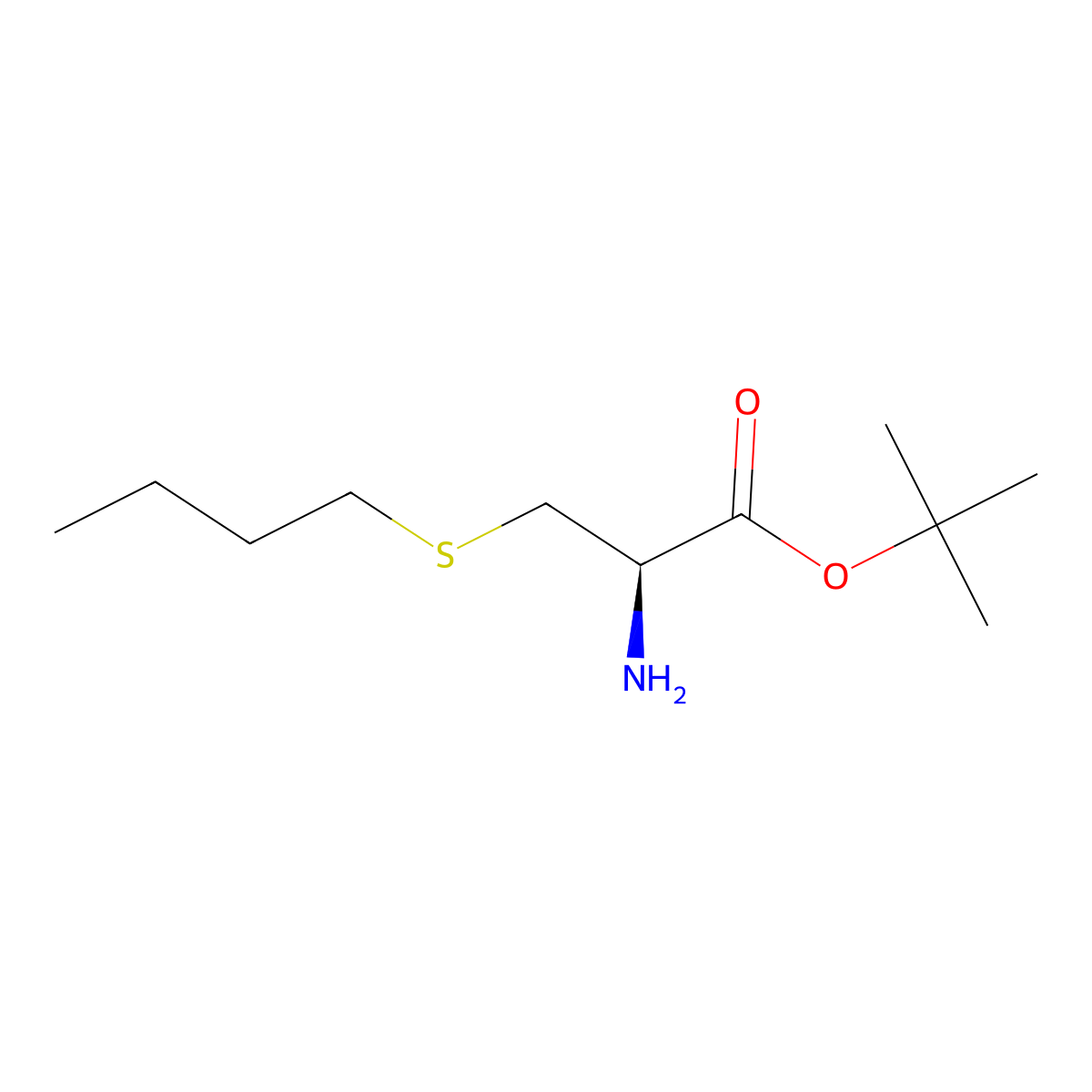 tert-butyl (2R)-2-amino-3-(butylsulfanyl)propanoate molecular structure, CAS 2679920-79-5