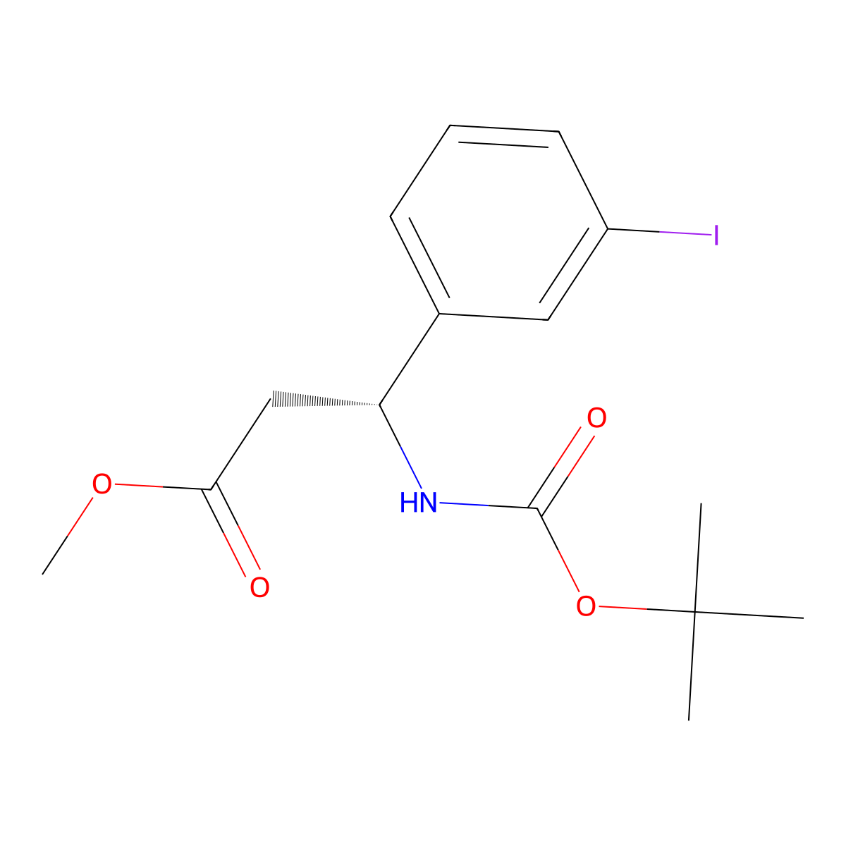 methyl (3R)-3-{[(tert-butoxy)carbonyl]amino}-3-(3-iodophenyl)propanoate molecular structure, CAS 2679920-99-9