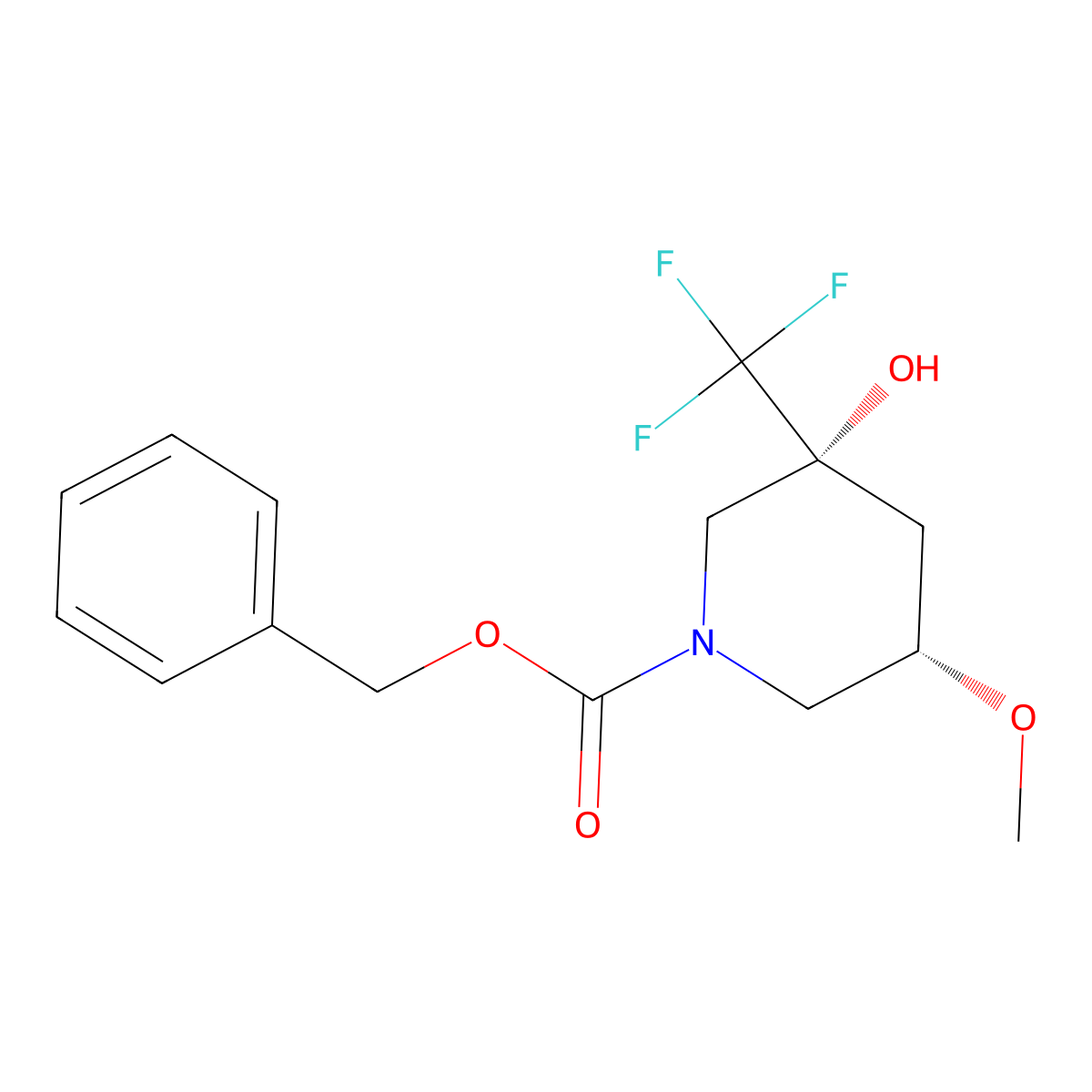 benzyl (3R,5S)-3-hydroxy-5-methoxy-3-(trifluoromethyl)piperidine-1-carboxylate molecular structure, CAS 2679921-03-8