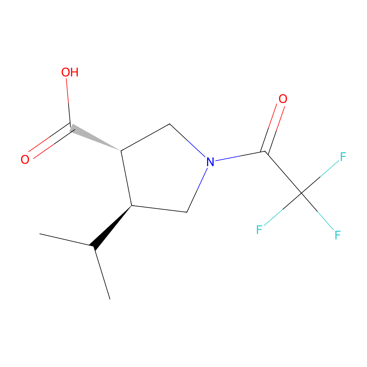 rac-(3R,4R)-4-(propan-2-yl)-1-(2,2,2-trifluoroacetyl)pyrrolidine-3-carboxylic acid molecular structure, CAS 2679921-28-7