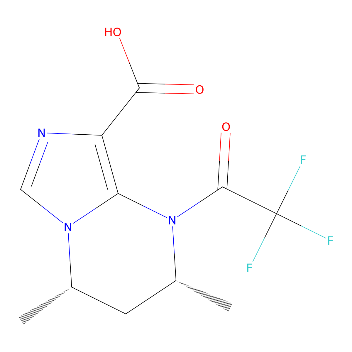 rac-(2R,4S)-2,4-dimethyl-1-(2,2,2-trifluoroacetyl)-1H,2H,3H,4H-imidazo[1,5-a]pyrimidine-8-carboxylic acid molecular structure, CAS 2679921-36-7