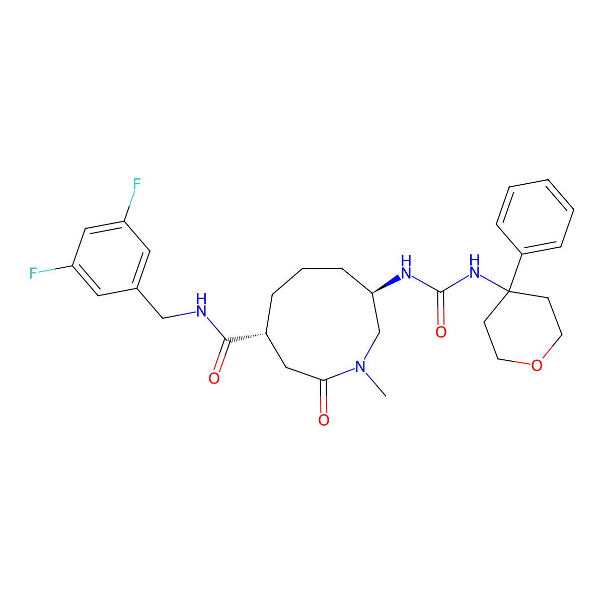 (4R,8R)-N-[(3,5-Difluorophenyl)methyl]-1-methyl-2-oxo-8-{[(4-phenyloxan-4-YL)carbamoyl]amino}azonane-4-carboxamide molecular structure, CAS 2679926-08-8