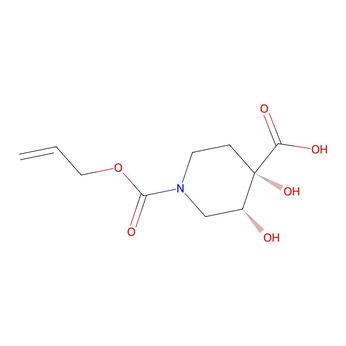 rac-(3R,4S)-3,4-dihydroxy-1-[(prop-2-en-1-yloxy)carbonyl]piperidine-4-carboxylic acid molecular structure, CAS 2679926-11-3