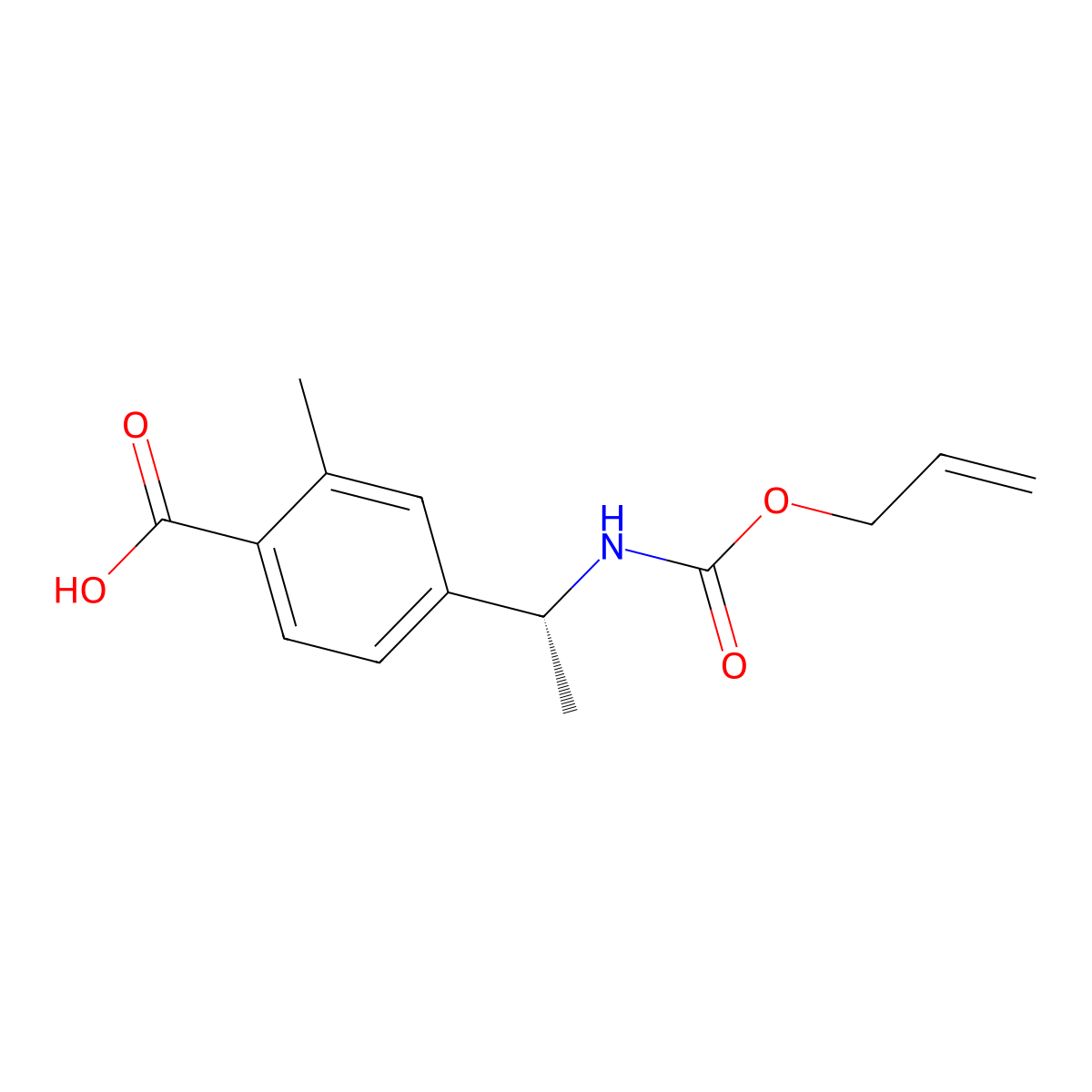 2-methyl-4-[(1R)-1-{[(prop-2-en-1-yloxy)carbonyl]amino}ethyl]benzoic acid molecular structure, CAS 2679926-23-7