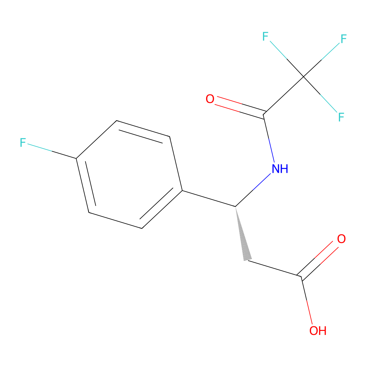 (3R)-3-(4-fluorophenyl)-3-(2,2,2-trifluoroacetamido)propanoic acid molecular structure, CAS 2679926-25-9