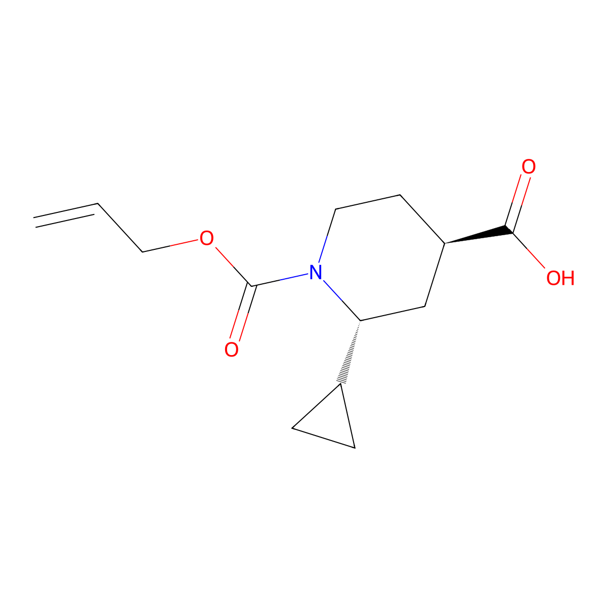rac-(2R,4R)-2-cyclopropyl-1-[(prop-2-en-1-yloxy)carbonyl]piperidine-4-carboxylic acid molecular structure, CAS 2679926-29-3