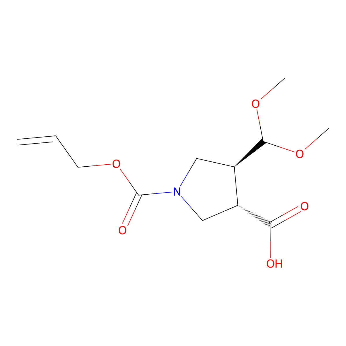 rac-(3R,4R)-4-(dimethoxymethyl)-1-[(prop-2-en-1-yloxy)carbonyl]pyrrolidine-3-carboxylic acid molecular structure, CAS 2679926-38-4
