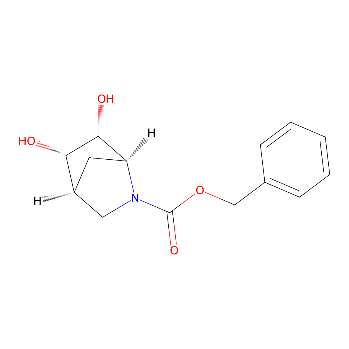 rac-benzyl (1R,4R,5R,6S)-5,6-dihydroxy-2-azabicyclo[2.2.1]heptane-2-carboxylate molecular structure, CAS 2679926-44-2