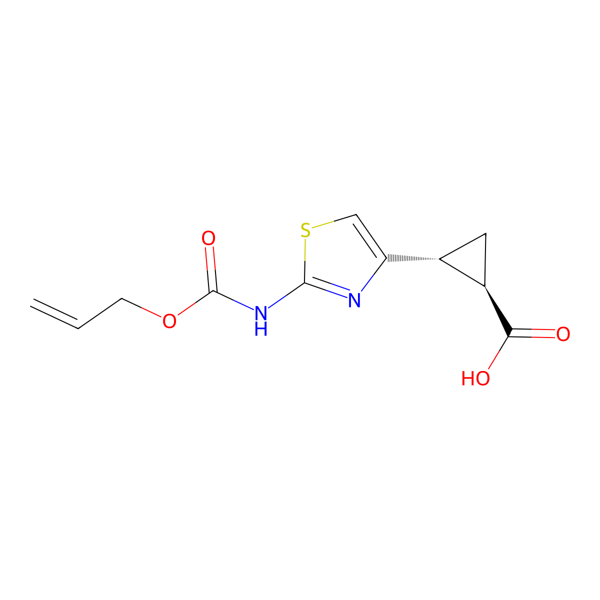 rac-(1R,2R)-2-(2-{[(prop-2-en-1-yloxy)carbonyl]amino}-1,3-thiazol-4-yl)cyclopropane-1-carboxylic acid molecular structure, CAS 2679926-56-6