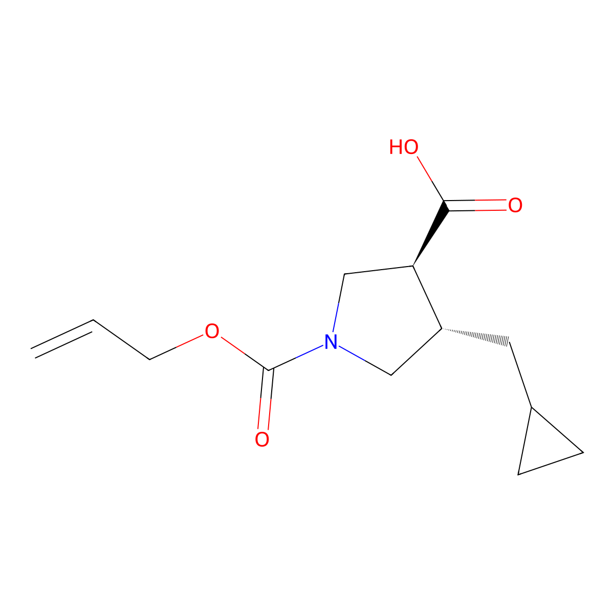 rac-(3R,4R)-4-(cyclopropylmethyl)-1-[(prop-2-en-1-yloxy)carbonyl]pyrrolidine-3-carboxylic acid molecular structure, CAS 2679926-75-9