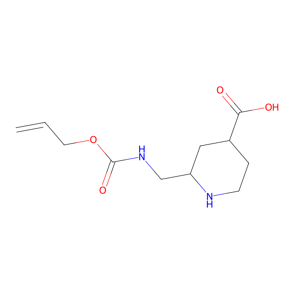 rac-(2R,4S)-2-({[(prop-2-en-1-yloxy)carbonyl]amino}methyl)piperidine-4-carboxylic acid molecular structure, CAS 2679926-87-3