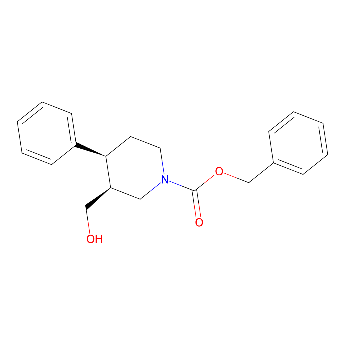 rac-benzyl (3R,4R)-3-(hydroxymethyl)-4-phenylpiperidine-1-carboxylate molecular structure, CAS 2679926-94-2