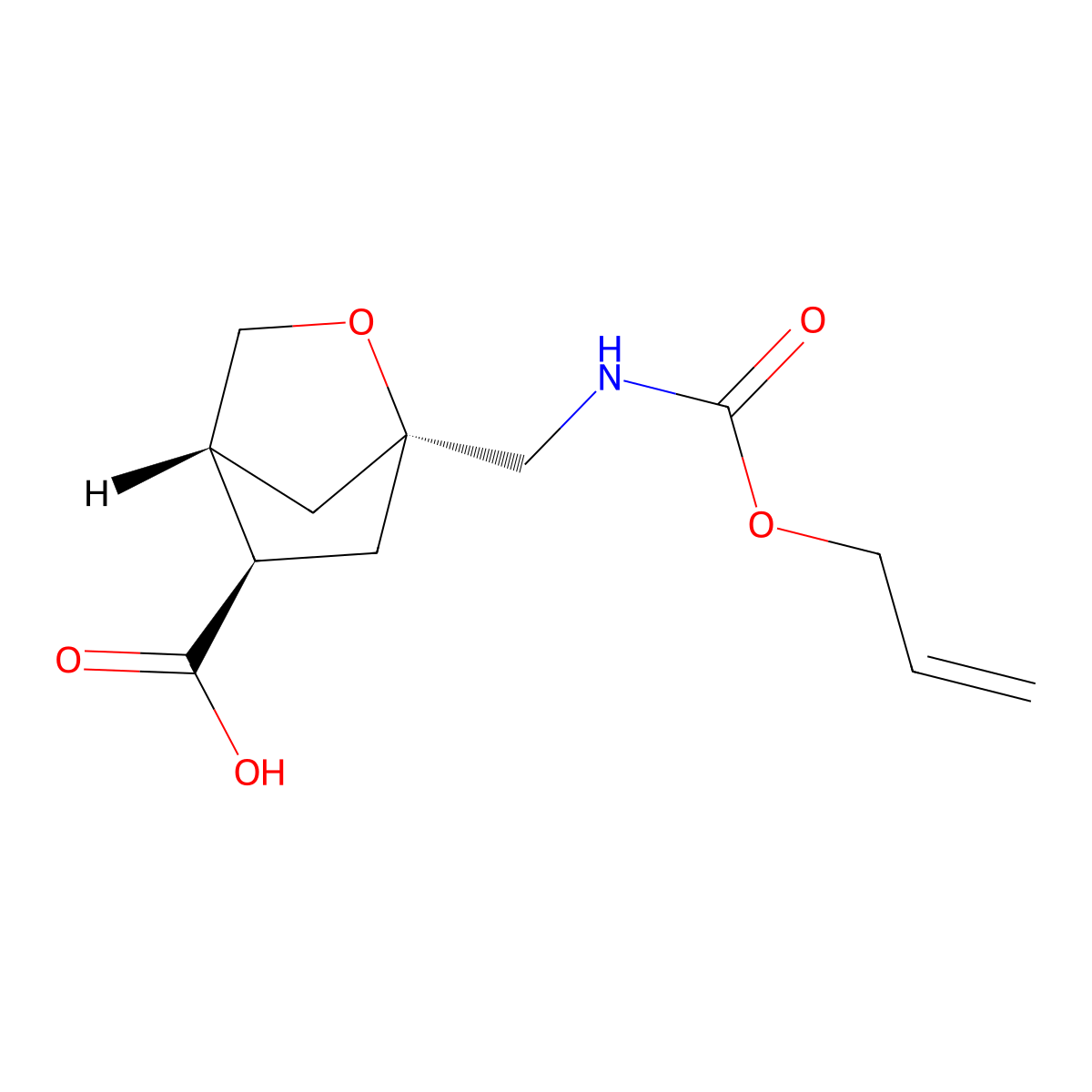 rac-(1R,4R,5R)-1-({[(prop-2-en-1-yloxy)carbonyl]amino}methyl)-2-oxabicyclo[2.2.1]heptane-5-carboxylic acid molecular structure, CAS 2679927-03-6
