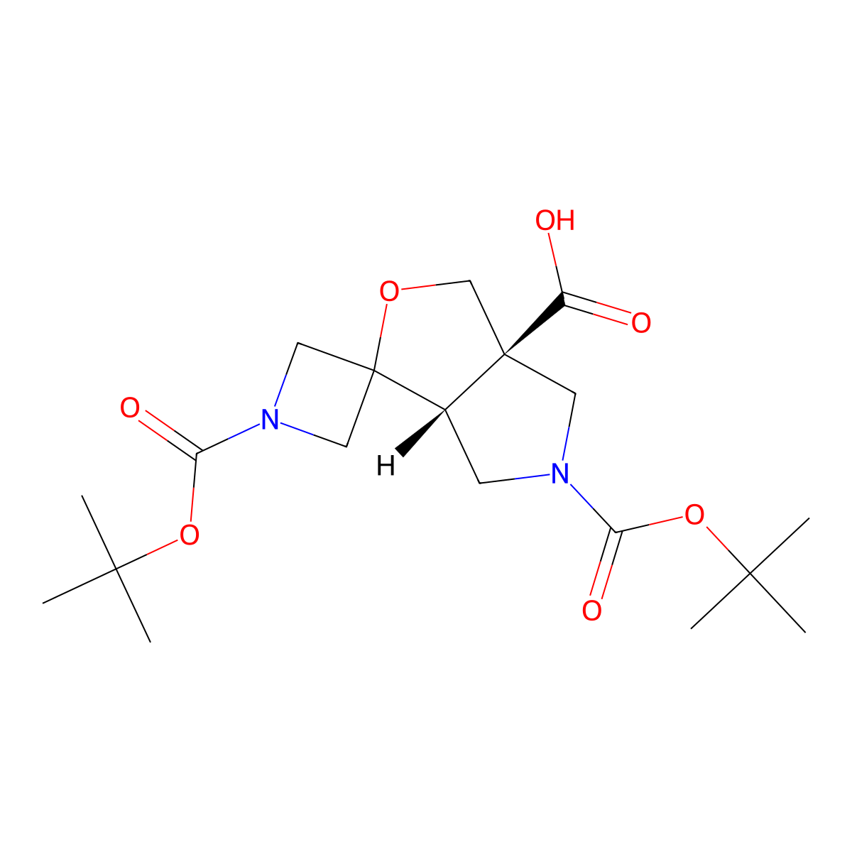 rac-(3'aR,6'aR)-1,5'-bis[(tert-butoxy)carbonyl]-hexahydrospiro[azetidine-3,1'-furo[3,4-c]pyrrole]-3'a-carboxylic acid molecular structure, CAS 2679927-05-8
