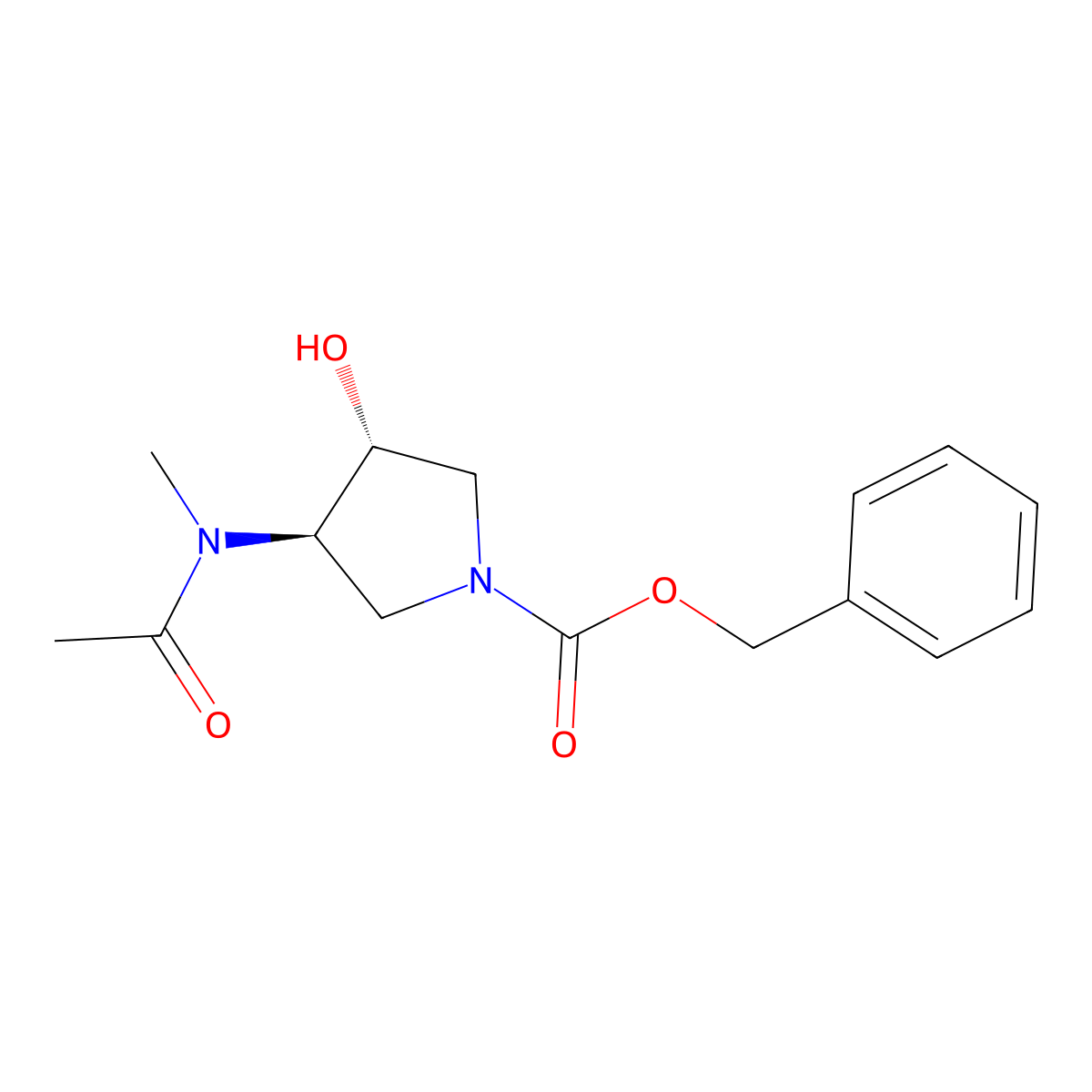 rac-benzyl (3R,4R)-3-hydroxy-4-(N-methylacetamido)pyrrolidine-1-carboxylate molecular structure, CAS 2679927-36-5