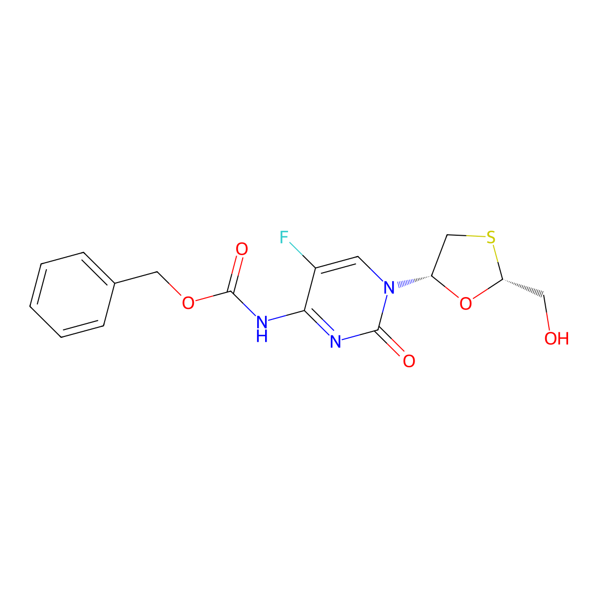 benzyl N-{5-fluoro-1-[(2R,5S)-2-(hydroxymethyl)-1,3-oxathiolan-5-yl]-2-oxo-1,2-dihydropyrimidin-4-yl}carbamate molecular structure, CAS 2679927-44-5