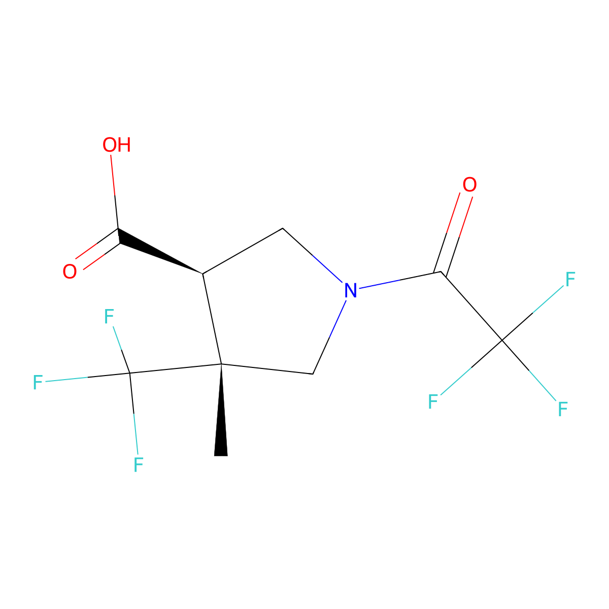 rac-(3R,4R)-4-methyl-1-(2,2,2-trifluoroacetyl)-4-(trifluoromethyl)pyrrolidine-3-carboxylic acid molecular structure, CAS 2679927-49-0