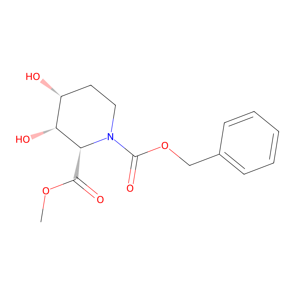 rac-1-benzyl 2-methyl (2R,3R,4S)-3,4-dihydroxypiperidine-1,2-dicarboxylate molecular structure, CAS 2679927-64-9