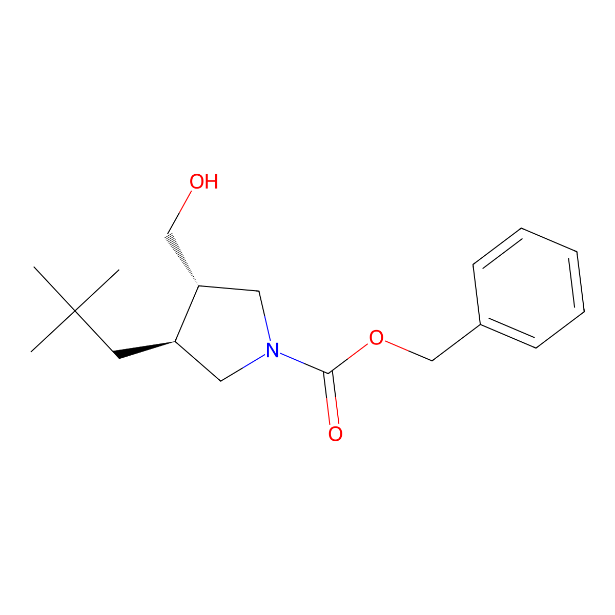 rac-benzyl (3R,4R)-3-(2,2-dimethylpropyl)-4-(hydroxymethyl)pyrrolidine-1-carboxylate molecular structure, CAS 2679927-72-9