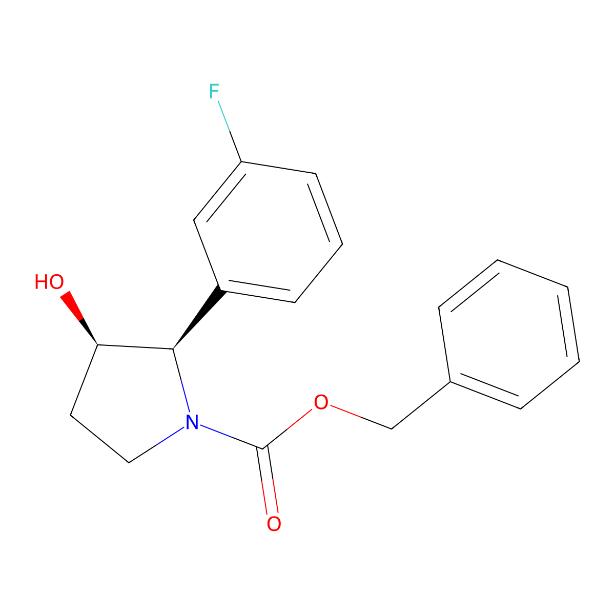 rac-benzyl (2R,3R)-2-(3-fluorophenyl)-3-hydroxypyrrolidine-1-carboxylate molecular structure, CAS 2679927-80-9