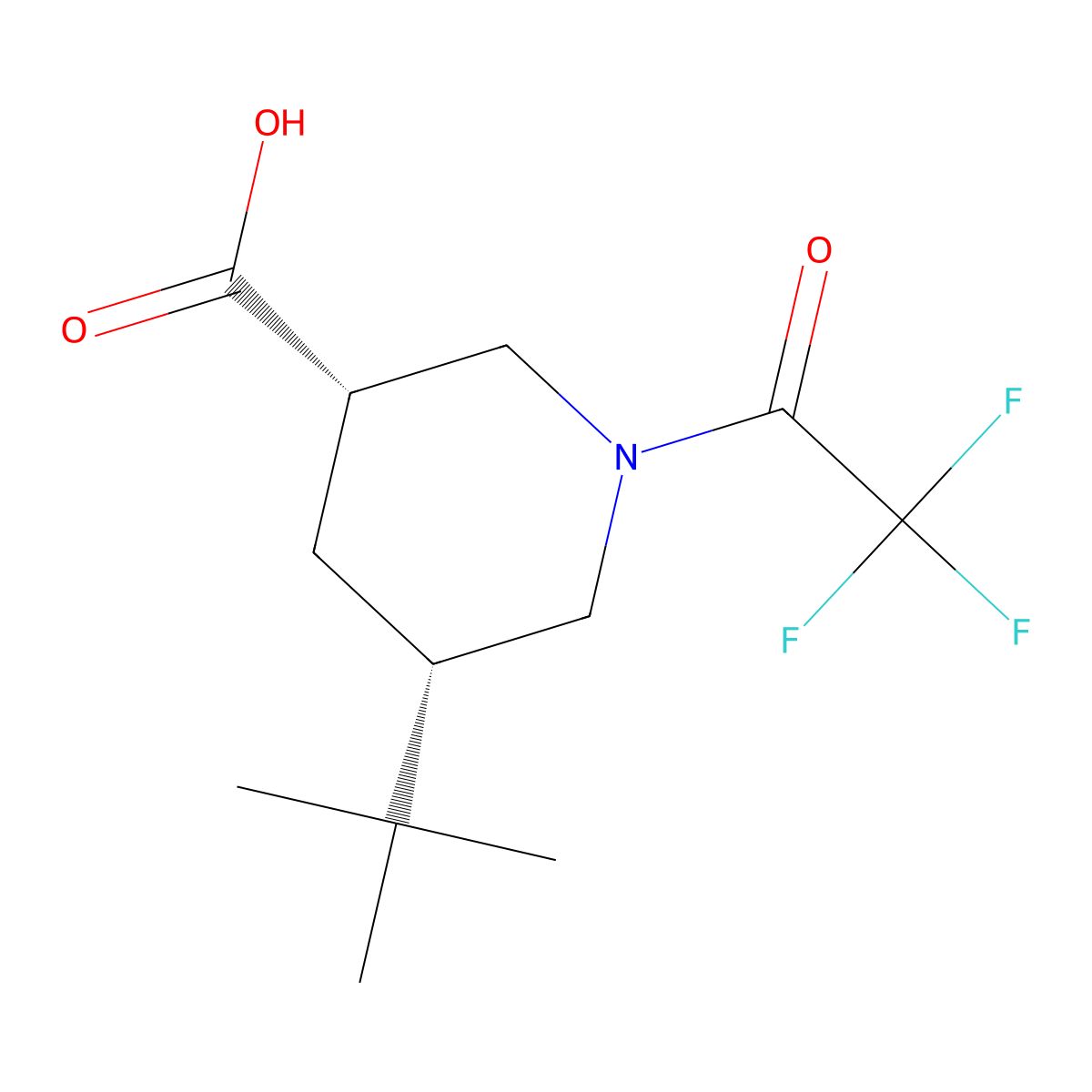rac-(3R,5R)-5-tert-butyl-1-(trifluoroacetyl)piperidine-3-carboxylic acid molecular structure, CAS 2679927-86-5