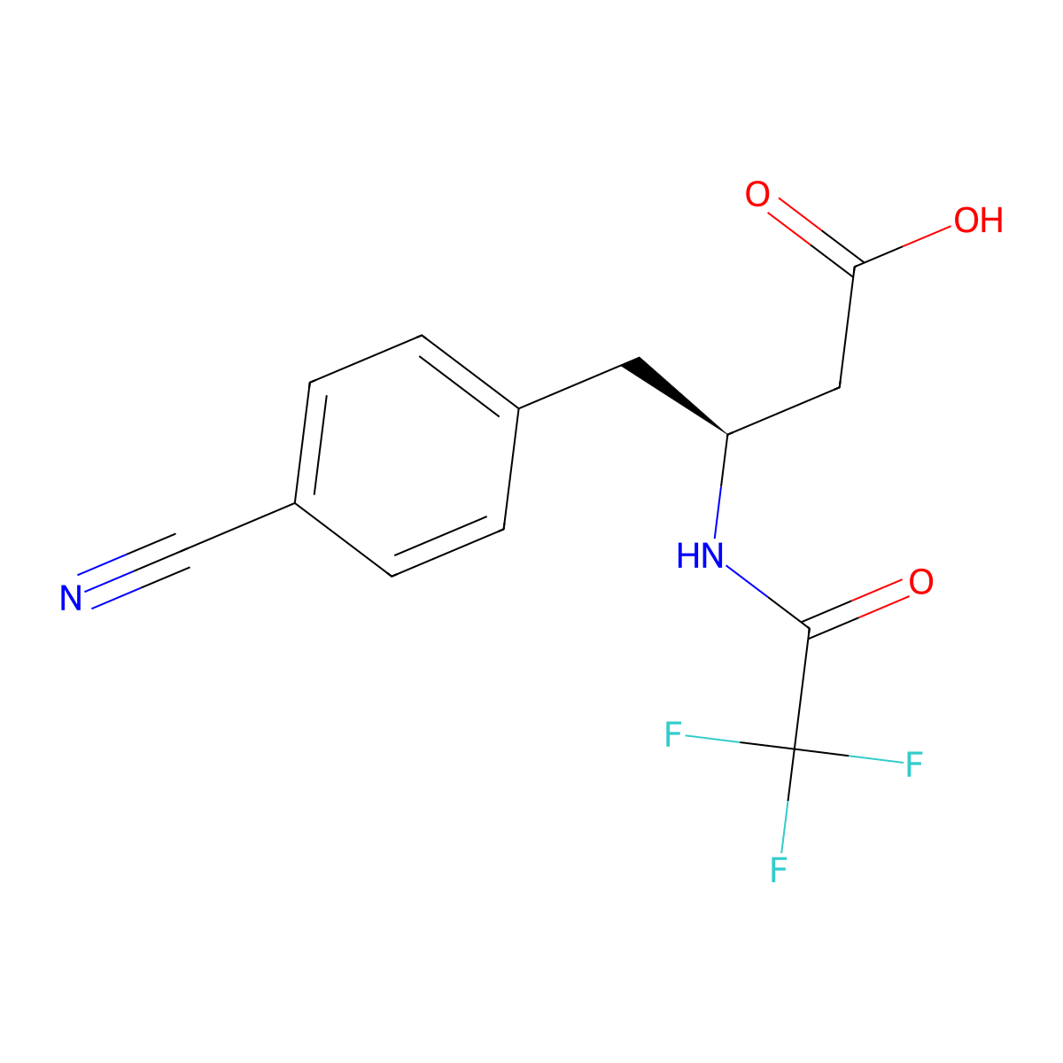 (3S)-4-(4-cyanophenyl)-3-(2,2,2-trifluoroacetamido)butanoic acid molecular structure, CAS 2679928-09-5