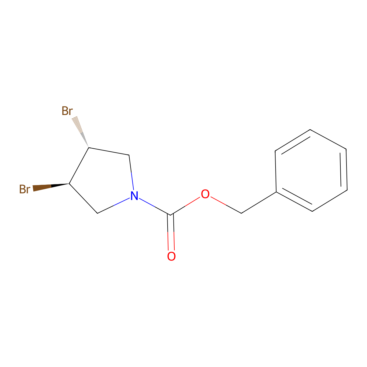 rac-benzyl (3R,4R)-3,4-dibromopyrrolidine-1-carboxylate molecular structure, CAS 2679928-46-0