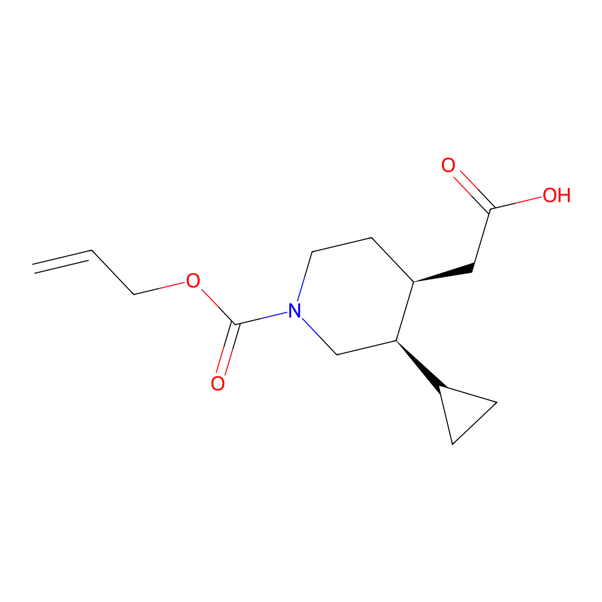 2-[(3R,4S)-3-cyclopropyl-1-[(prop-2-en-1-yloxy)carbonyl]piperidin-4-yl]acetic acid molecular structure, CAS 2679928-51-7